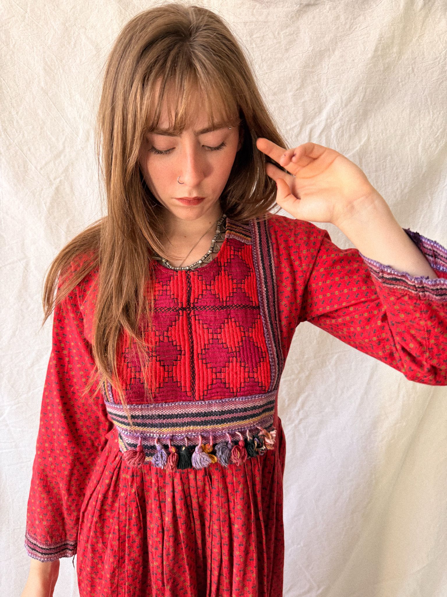 1970s Afghan Embroidered Cotton Folk Dress