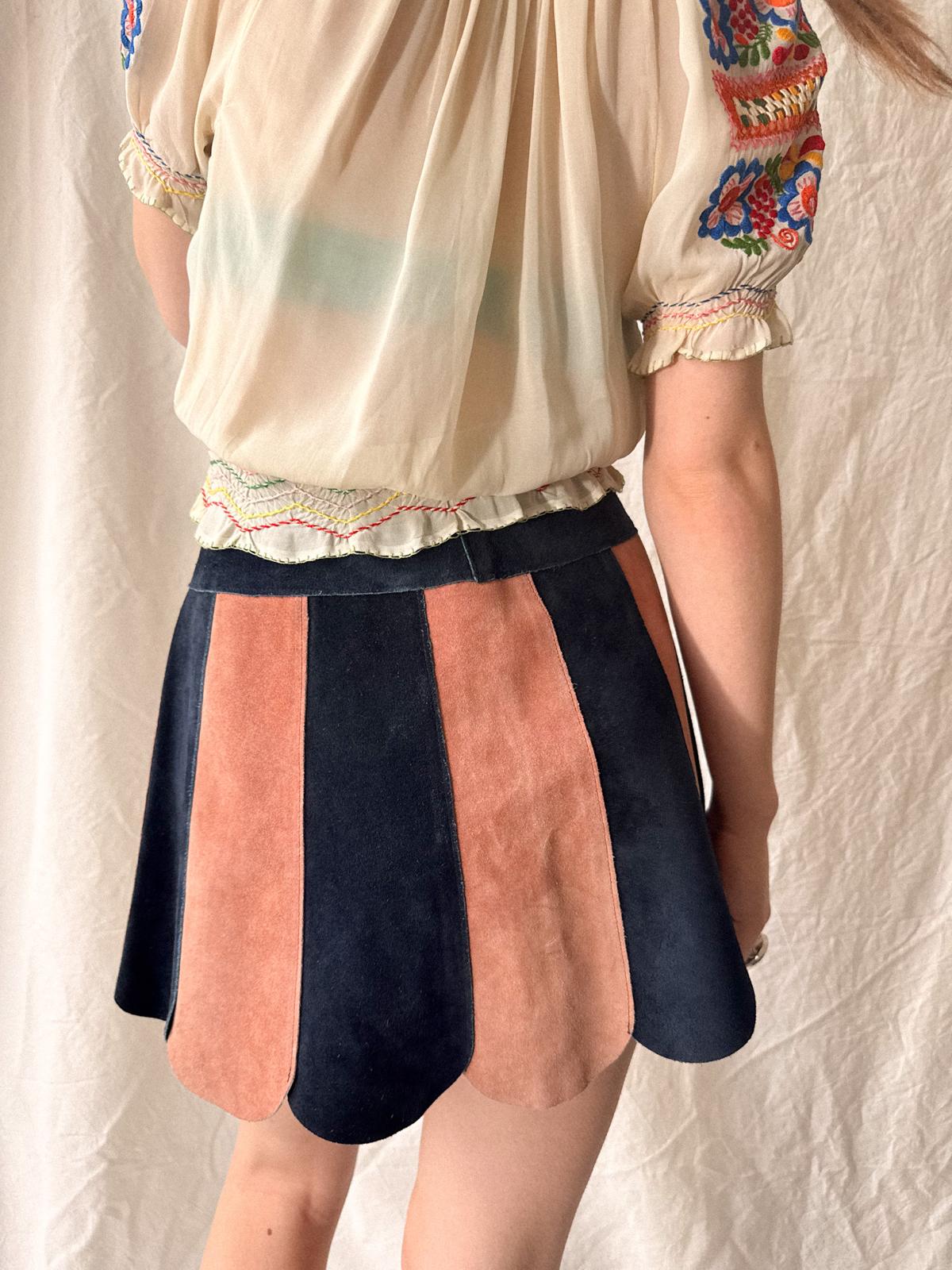 Vintage 1960s Two-Tone Suede Mini Skirt