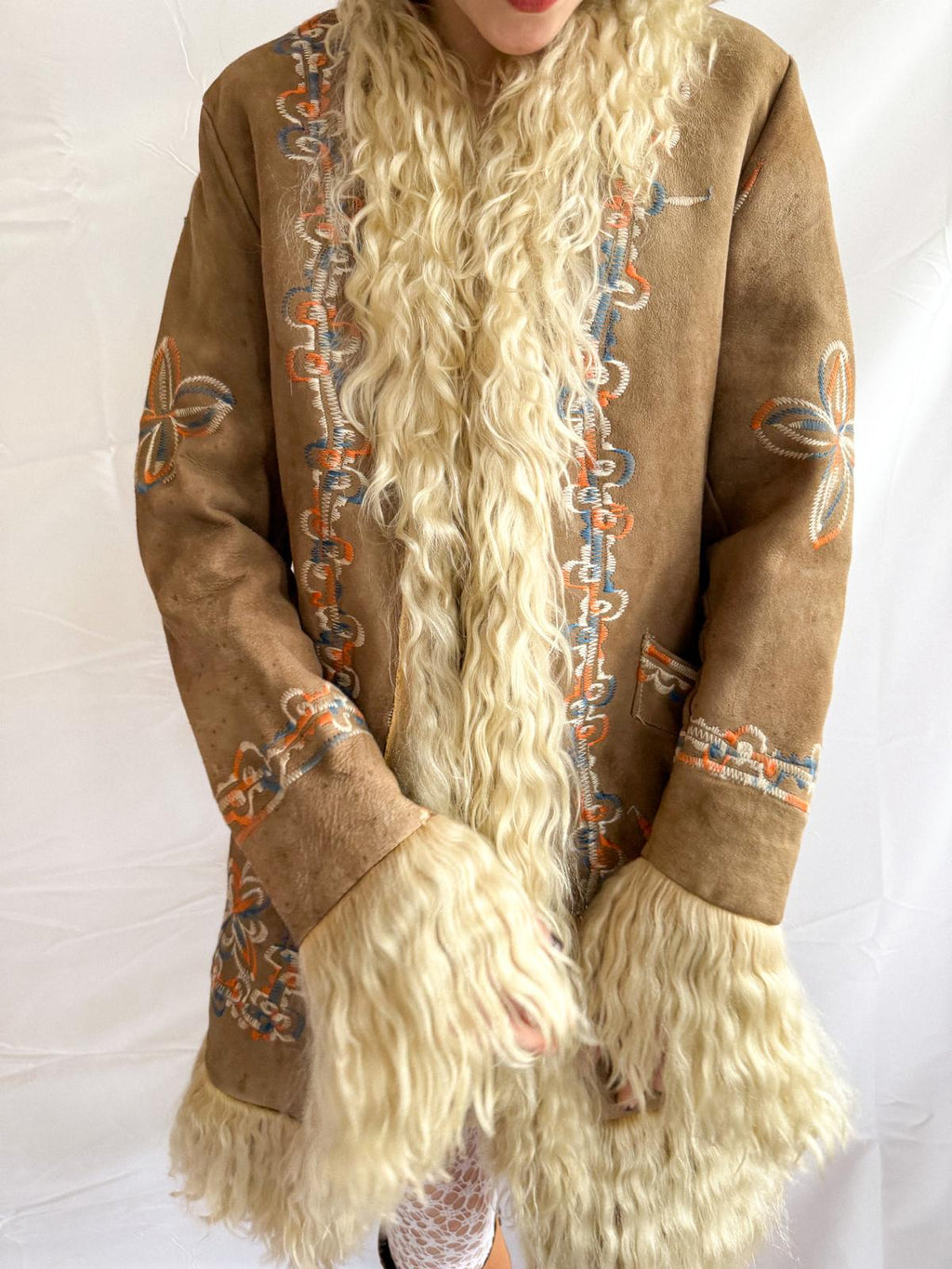 1970s Taupe Embroidered Afghan Coat
