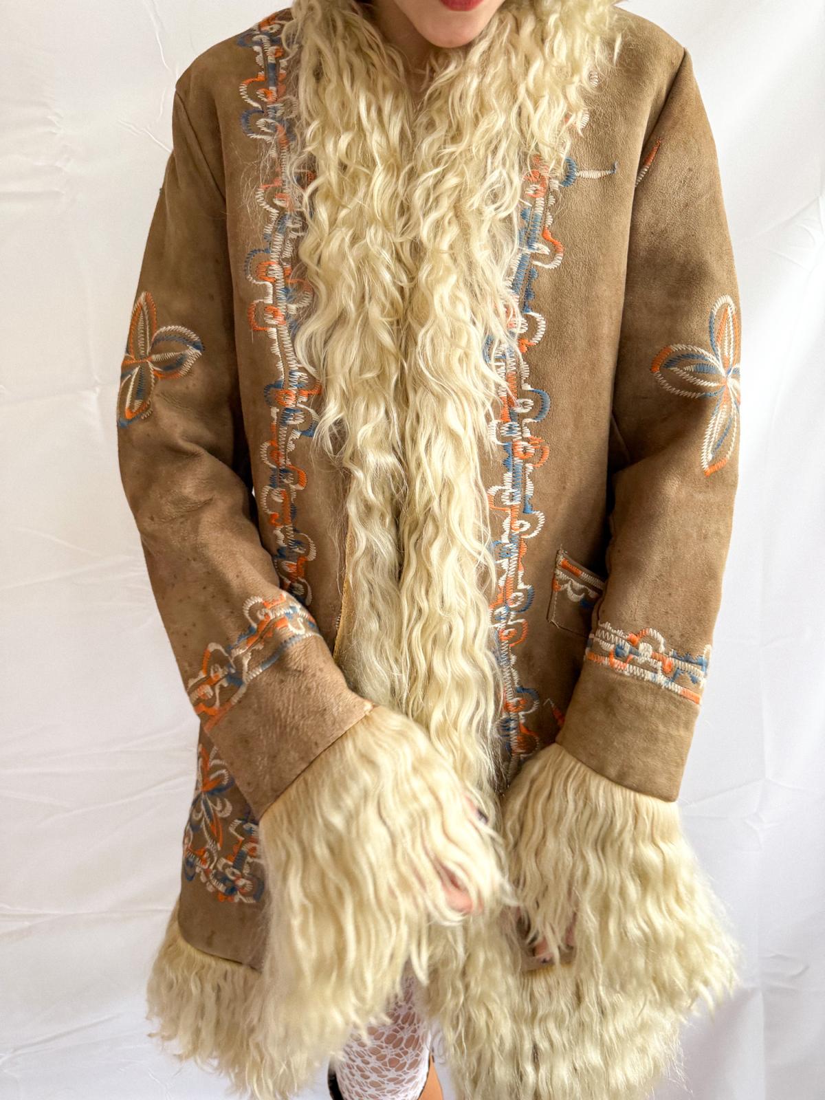 1970s Taupe Embroidered Afghan Coat