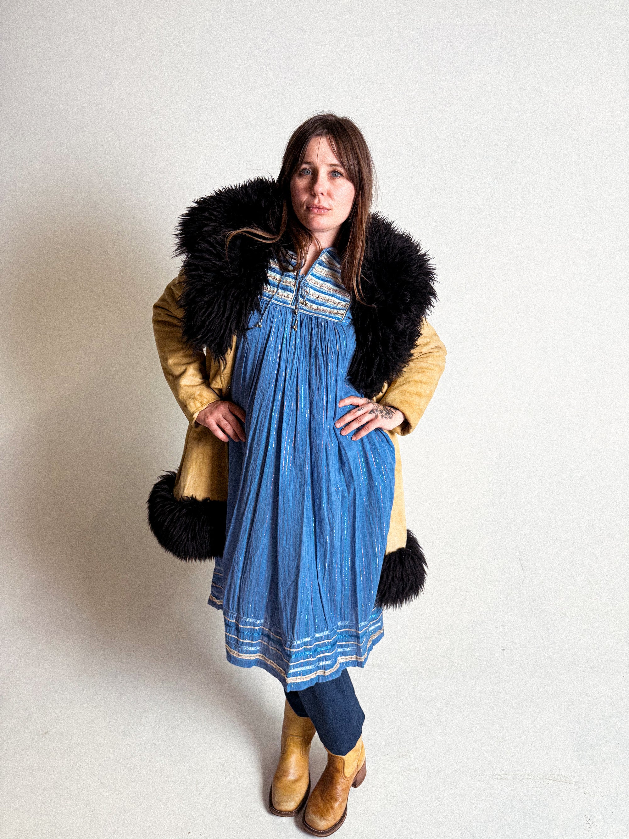 1970s Chamois-Suede and Sheepskin Penny Lane Coat with Buckle-Closure