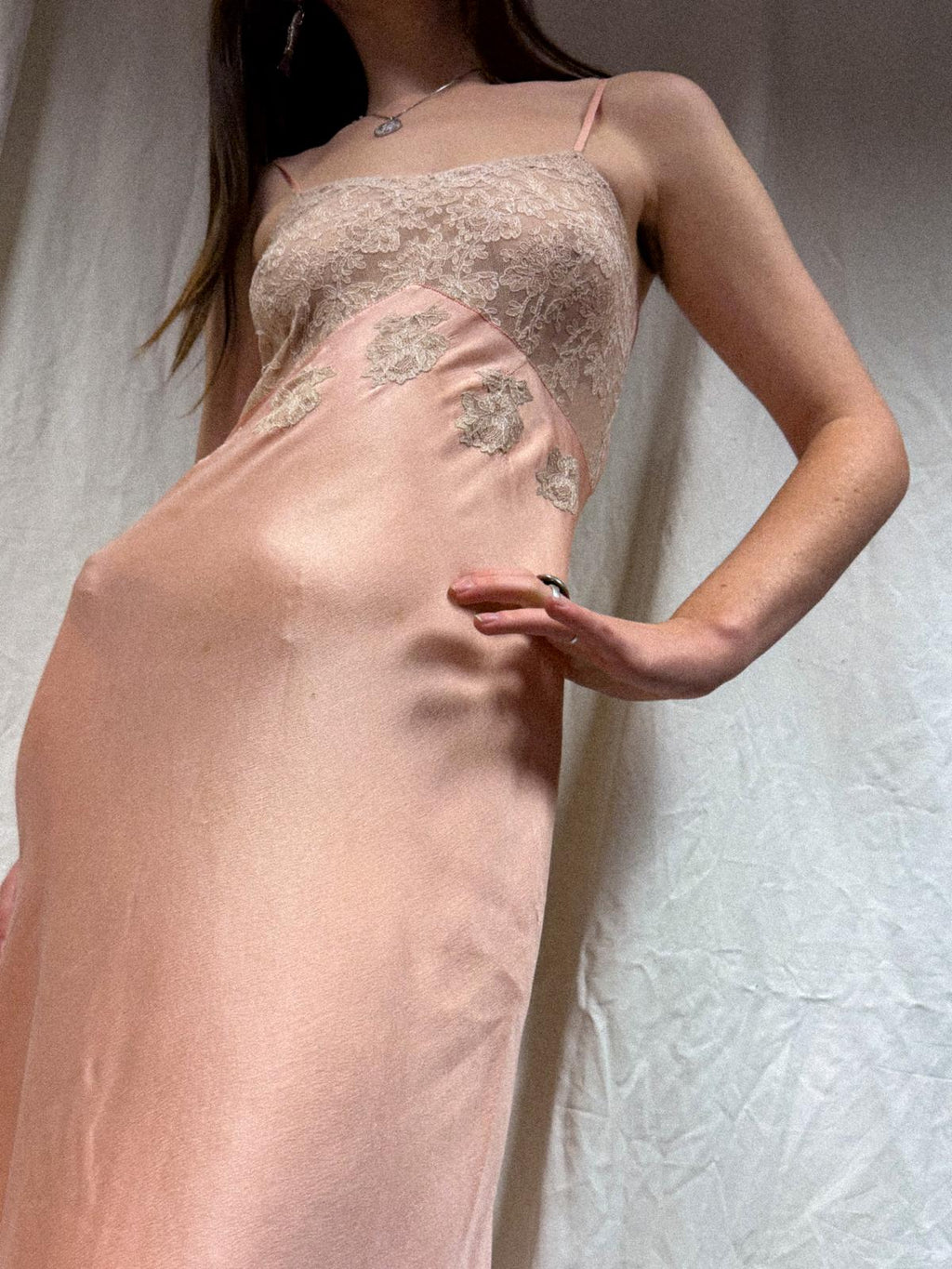 1930s Peach Silk and Lace Slip