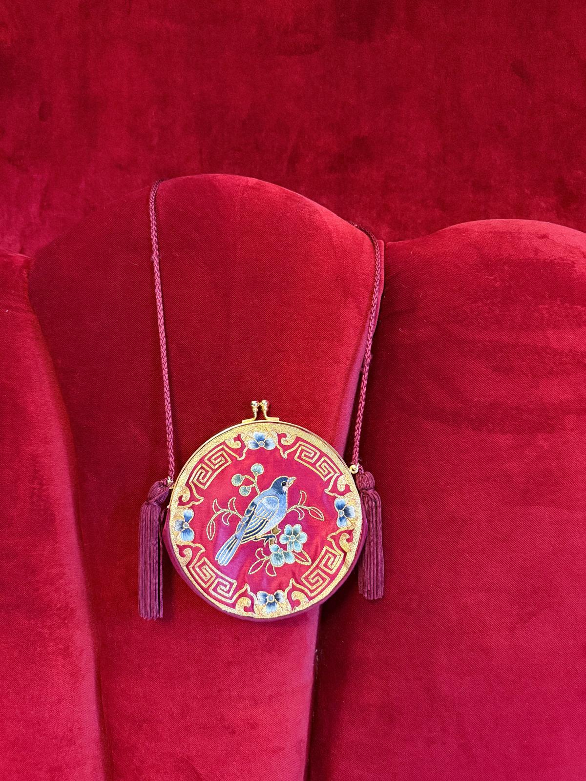 Vintage 1970s Silk Bag with Embroidery