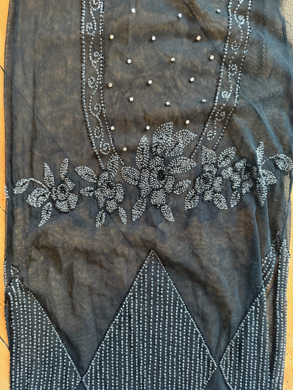 Antique 1920s Beaded Mesh Flapper Dress with Geometric Crystal Embellishment