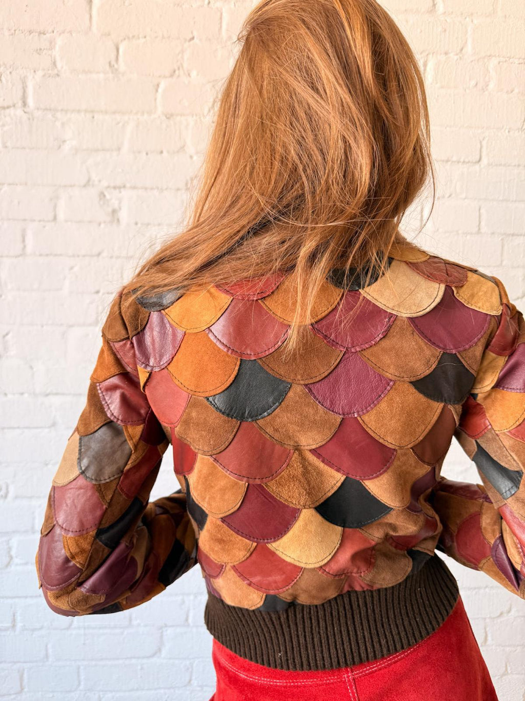 1970s Multicolour Leather & Suede Fish Scale Patchwork Jacket