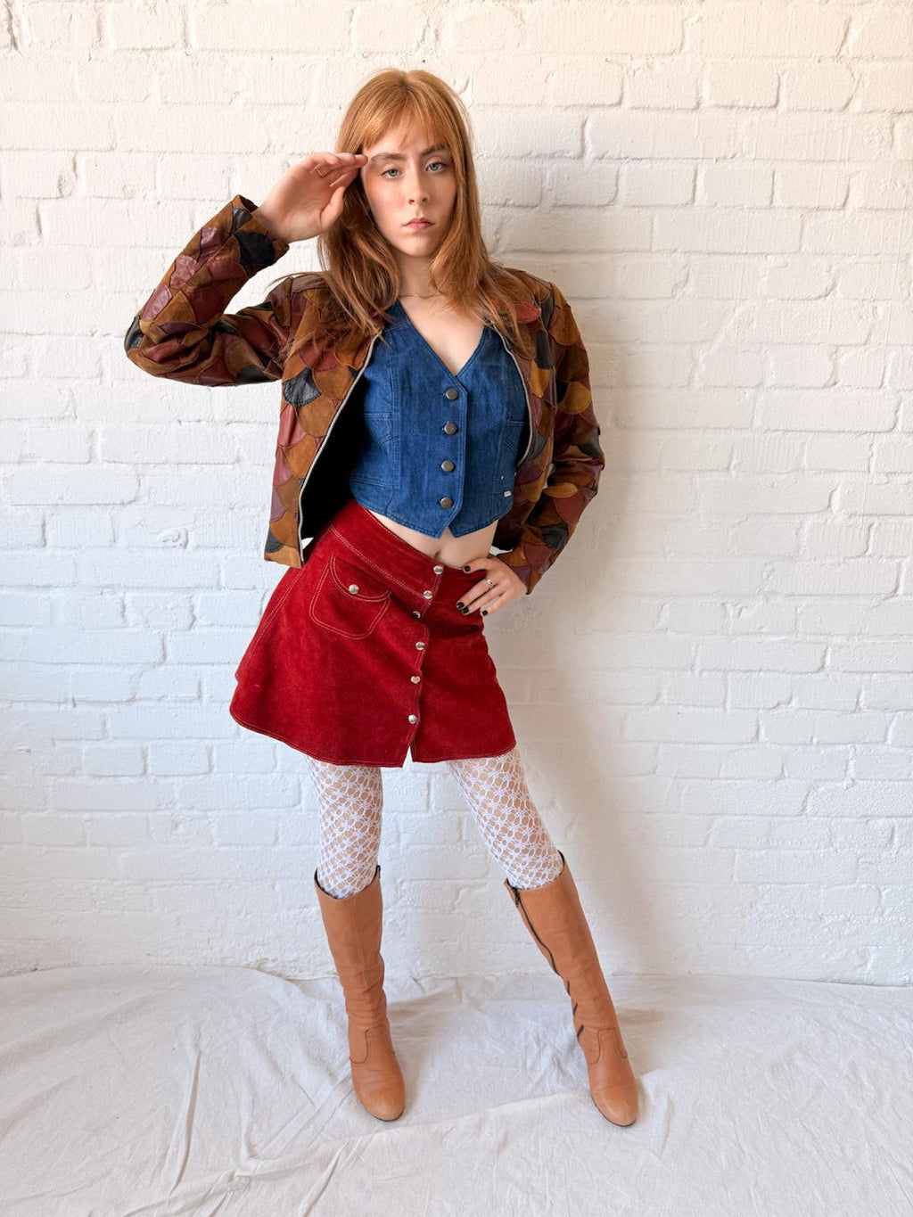 1970s Multicolour Leather & Suede Fish Scale Patchwork Jacket