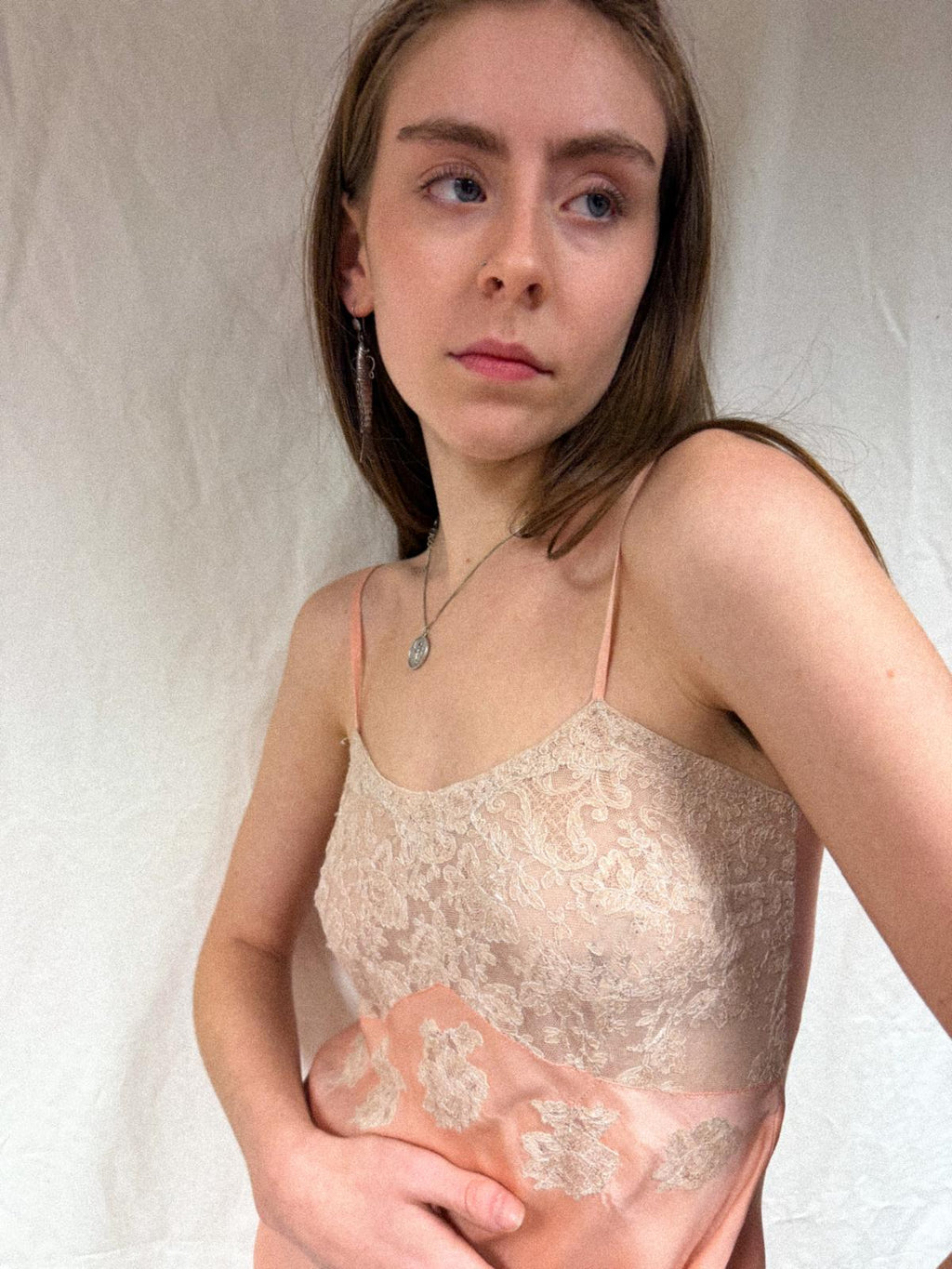 1930s Peach Silk and Lace Slip