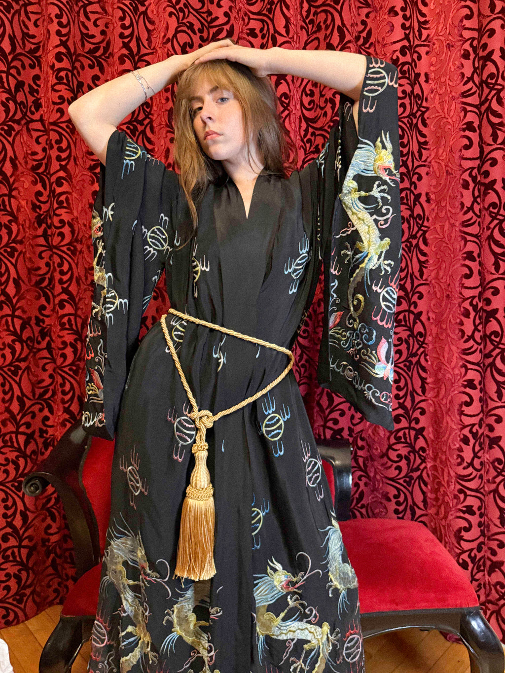 Antique 1920s Embroidered Silk Duster/ Kimono – Egyptian Revival