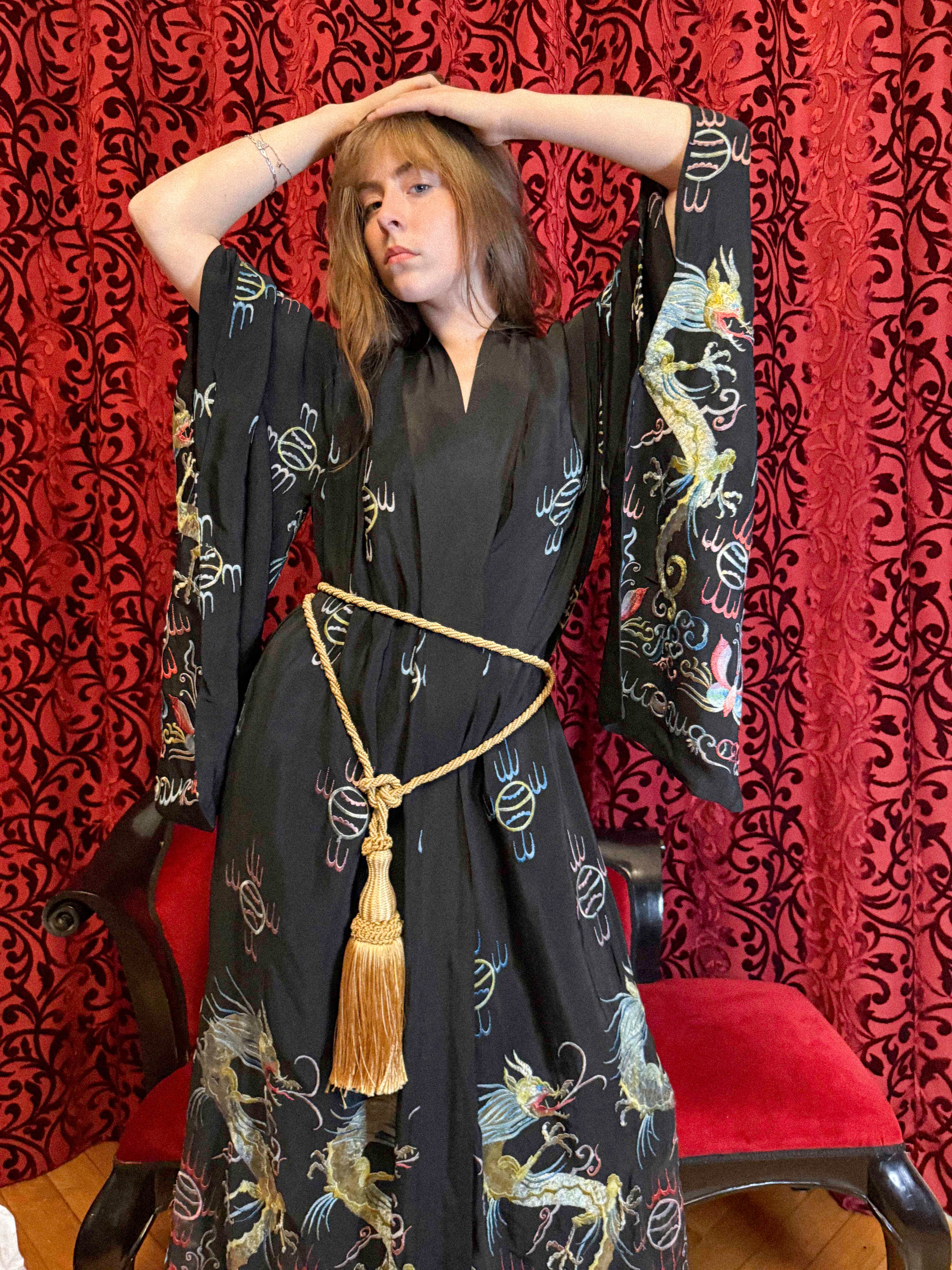 Antique 1920s Embroidered Silk Duster/ Kimono – Egyptian Revival