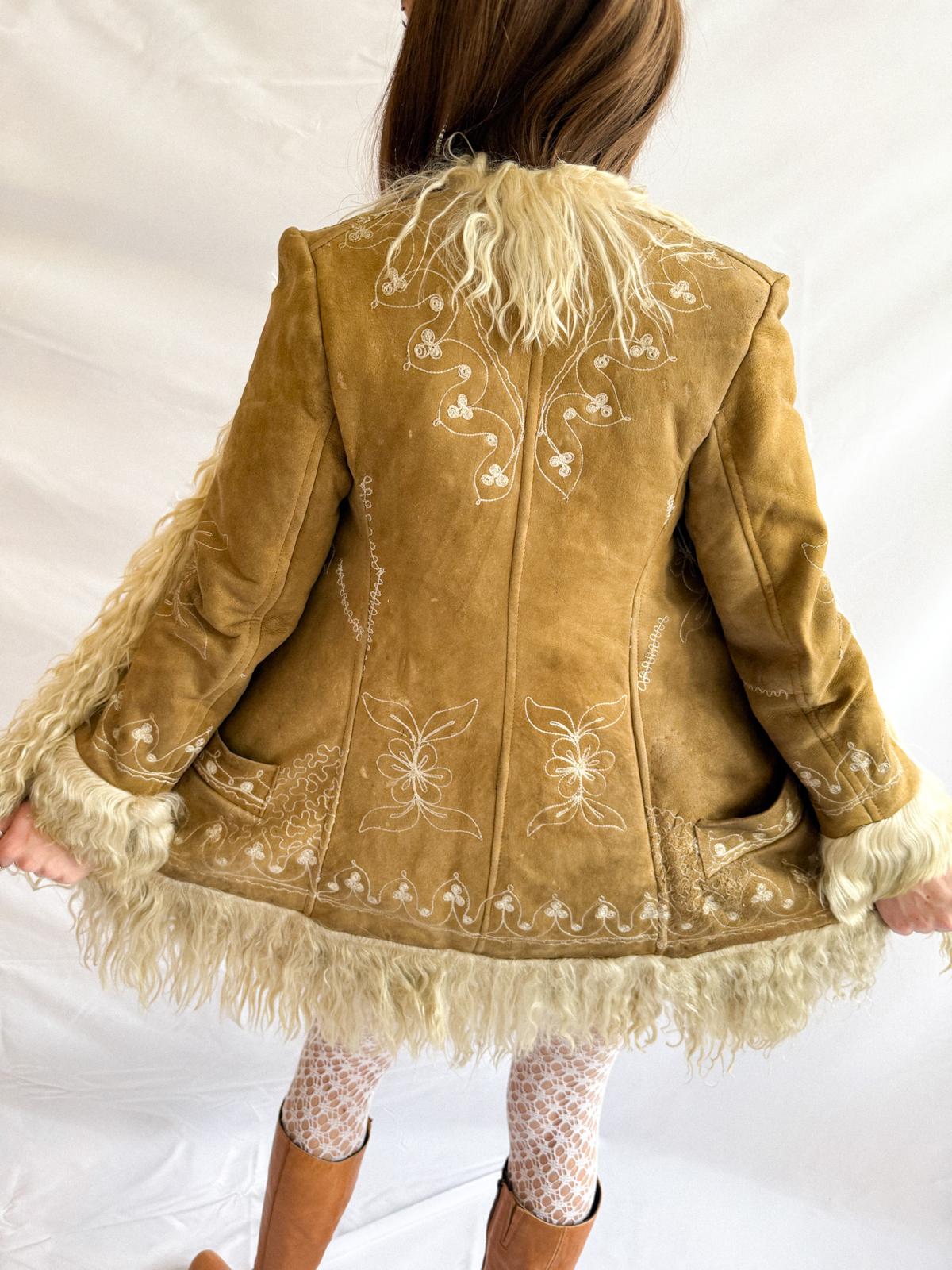 1960s-70s Embroidered Afghan Jacket with Shearling Trim