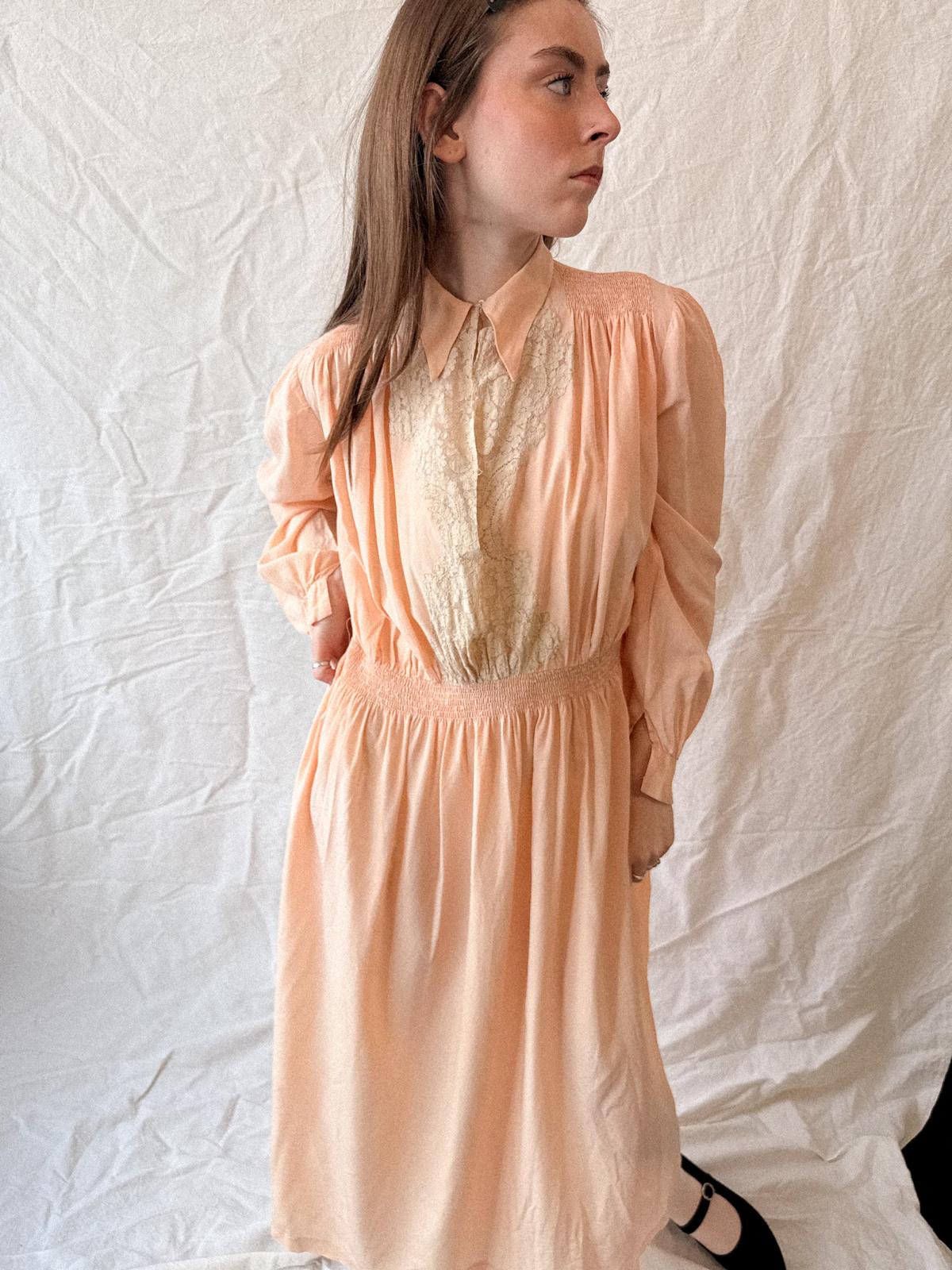 1930s Salmon Silk and Lace Nightgown