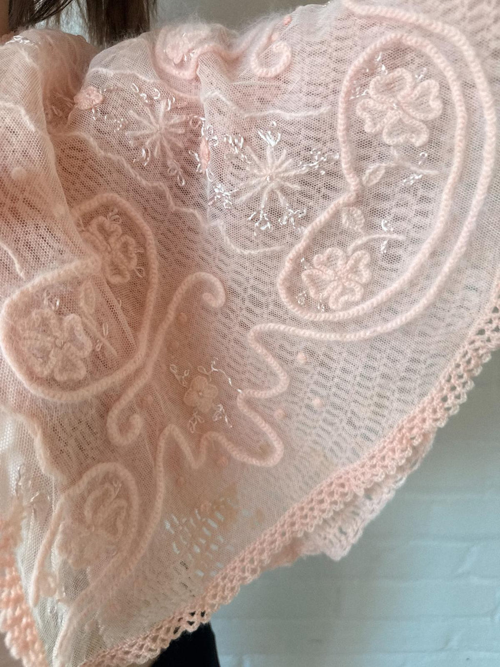Edwardian to Early 1920s Angora & Tulle Bed Jacket / Capelet