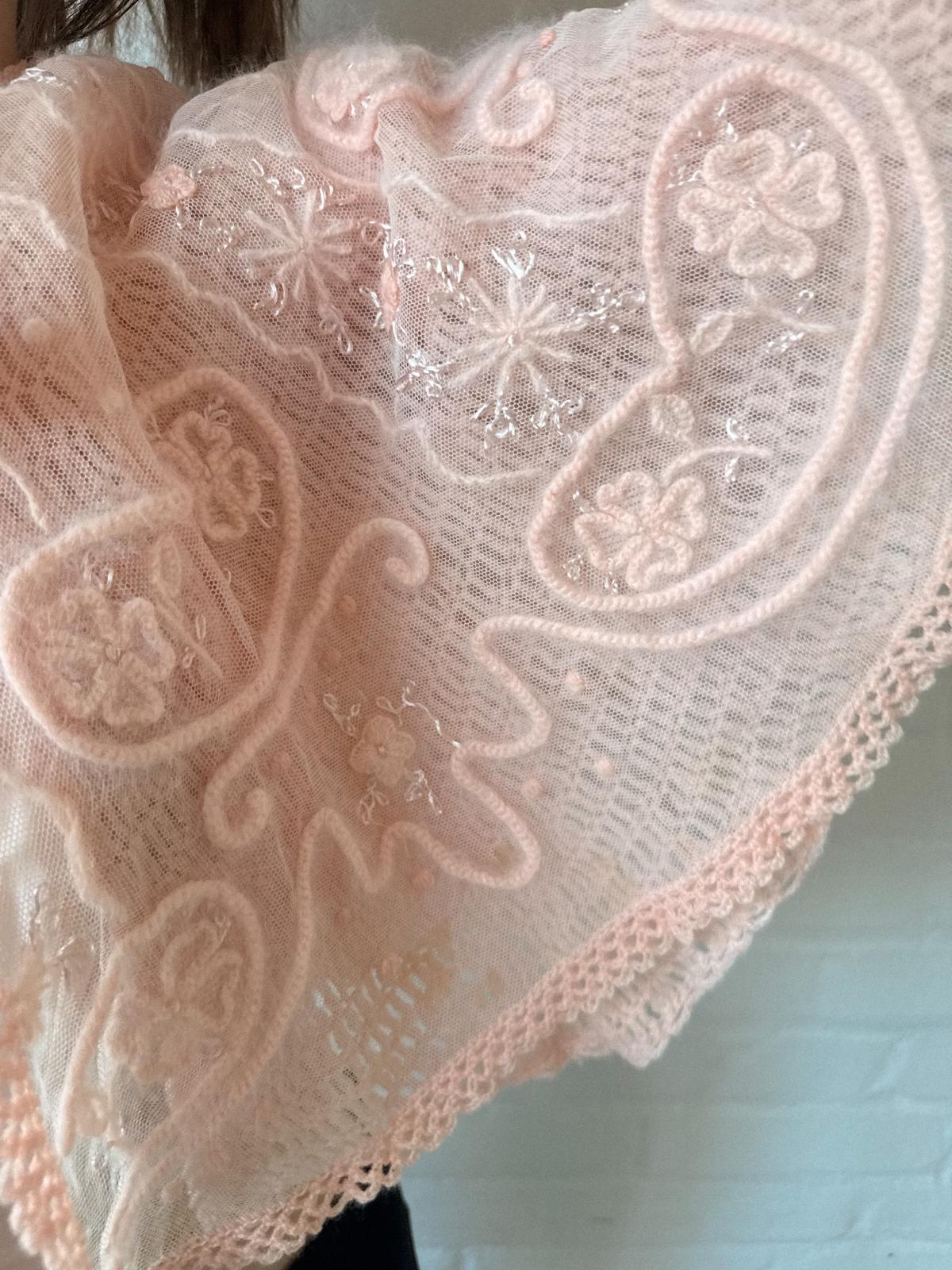 Edwardian to Early 1920s Angora & Tulle Bed Jacket / Capelet