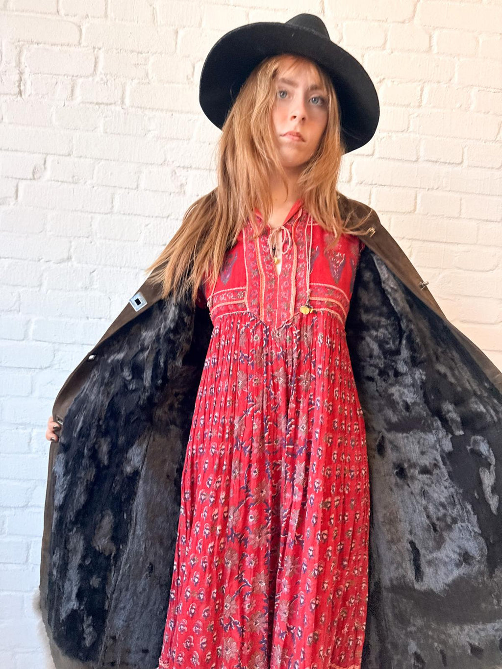 1970s Brown Suede Penny Lane Princess Coat with Statement Metal Fastenings