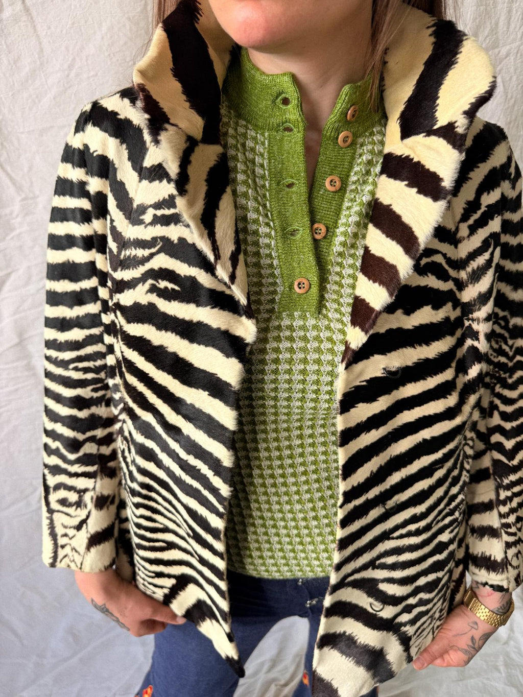 !1960s Zebra Print Pony Fur Statement Jacket