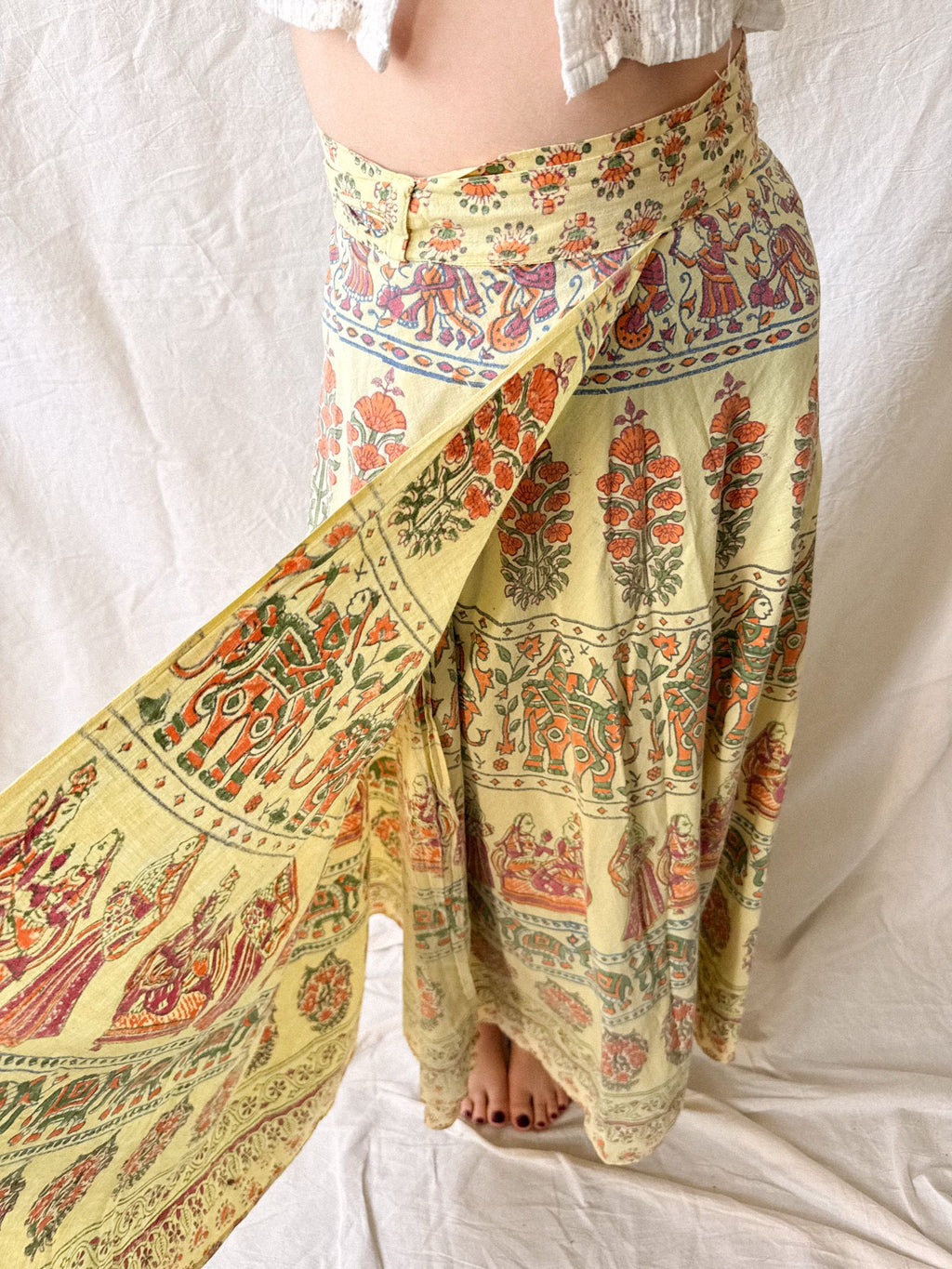 Vintage 1970s Indian Block Print Wrap Skirt