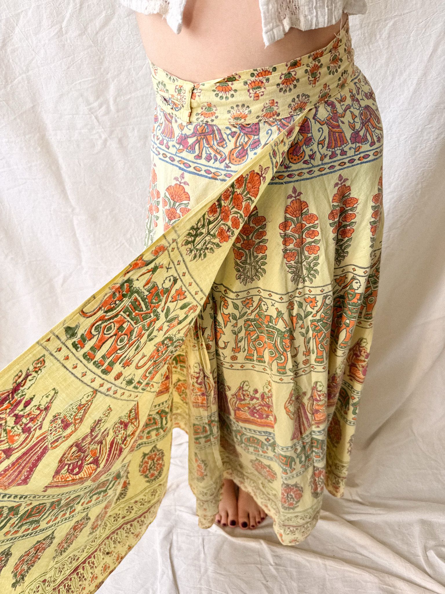 Vintage 1970s Indian Block Print Wrap Skirt