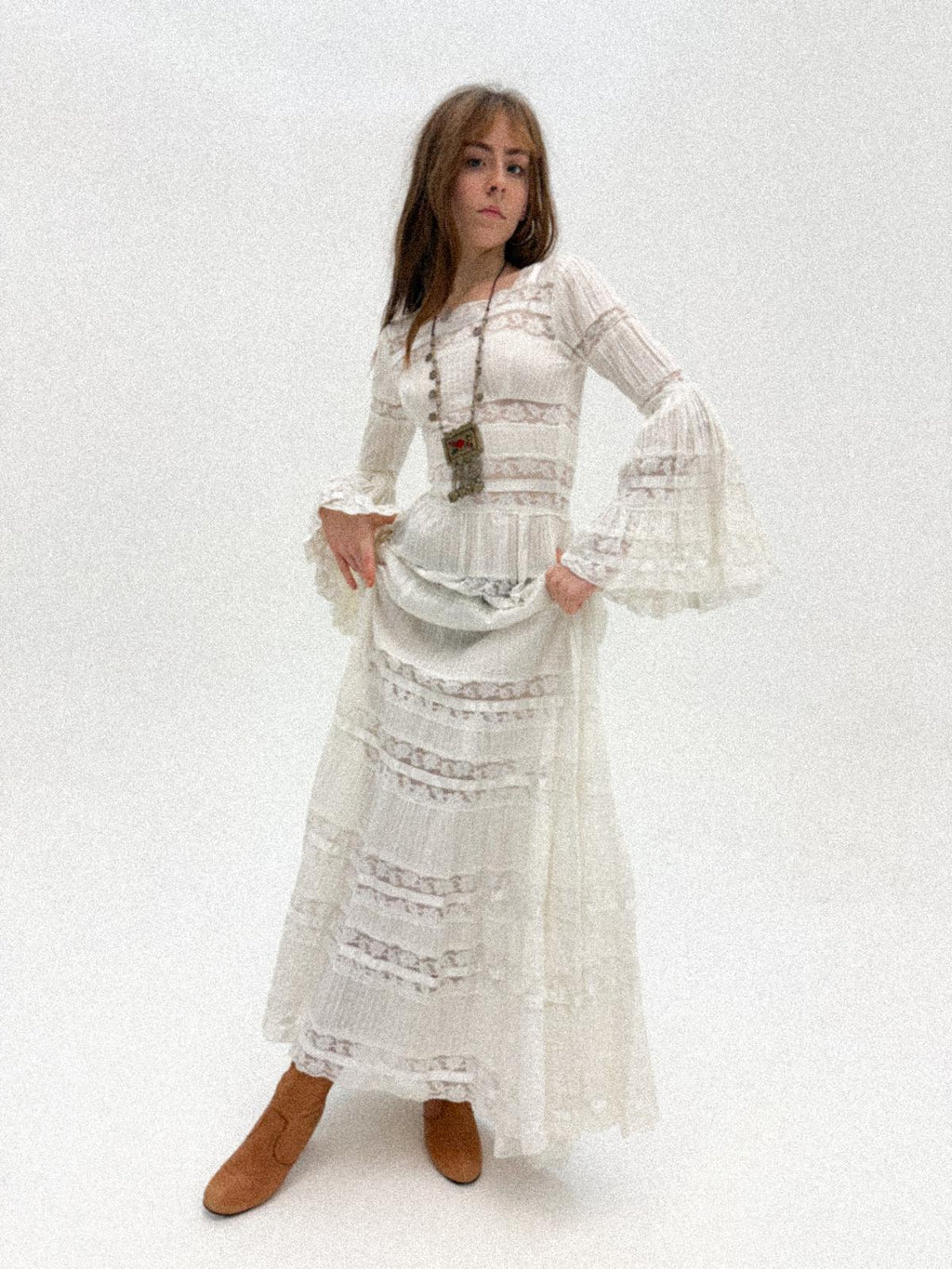 Mexican Cotton Wedding / Bohemian Dress, 1970s