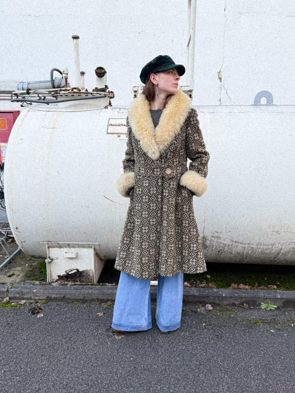 1970s Mark Russell England Wool Tapestry Penny Lane Coat with Shearling