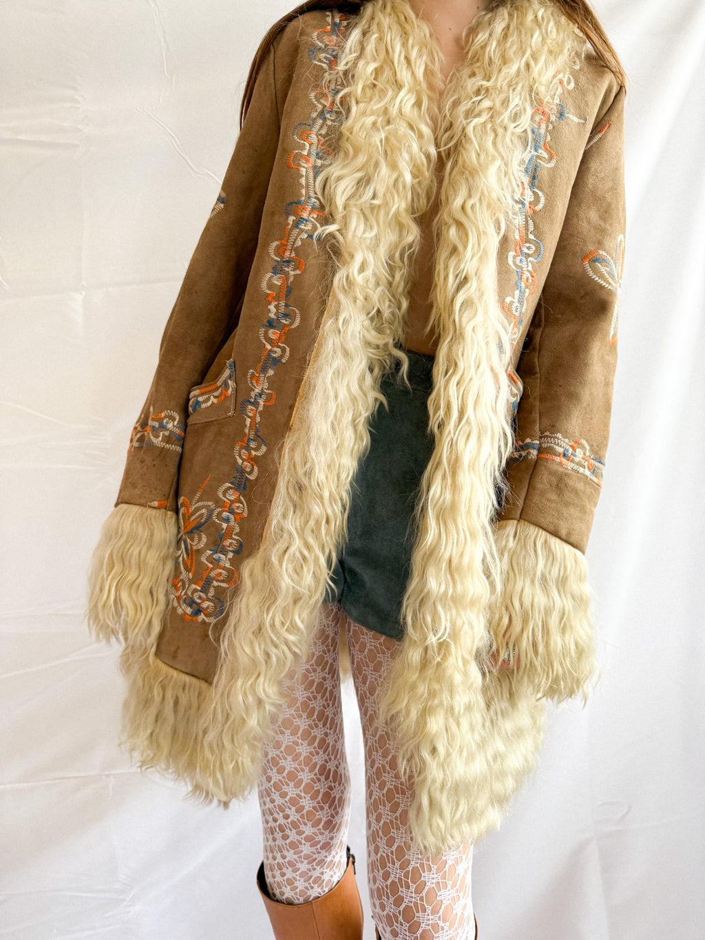 1970s Taupe Embroidered Afghan Coat