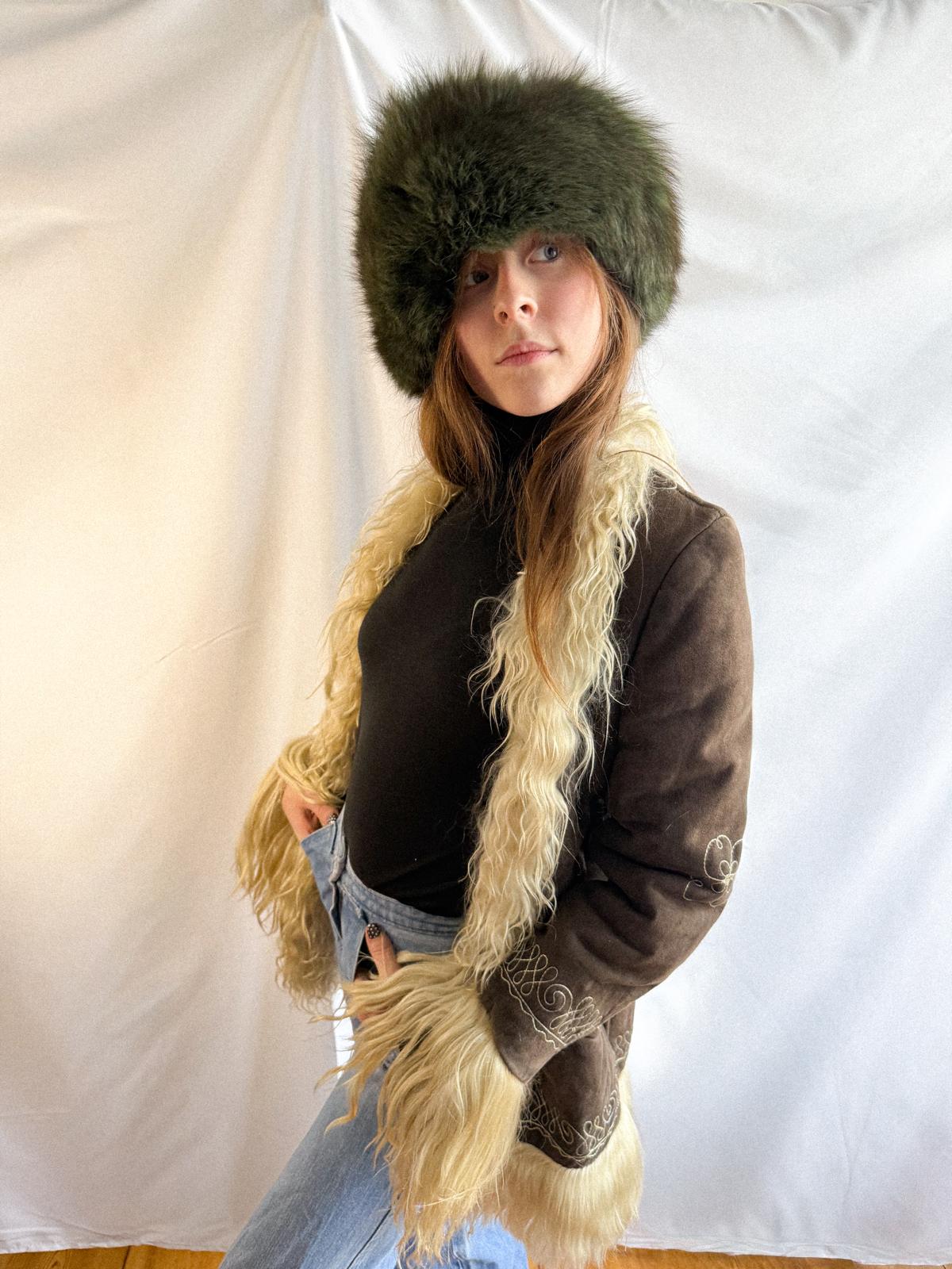 1970s Afghan Shearling Jacket with Long Yak Trim – Dark Chocolate Brown