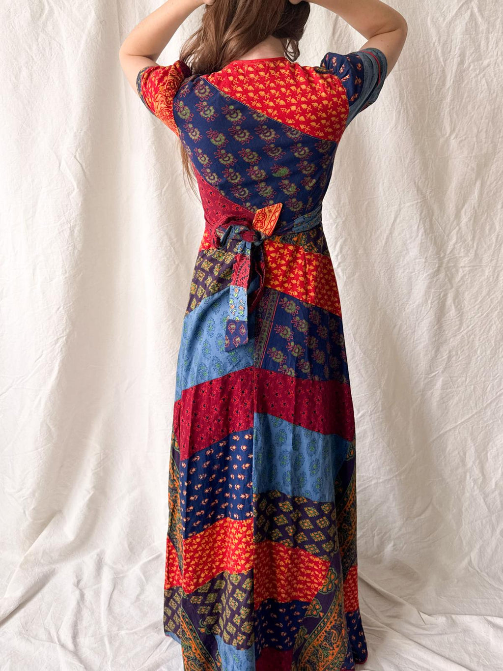 1970s Indian Cotton Patchwork Maxi Dress | Block Print Bohemian Folk Dress
