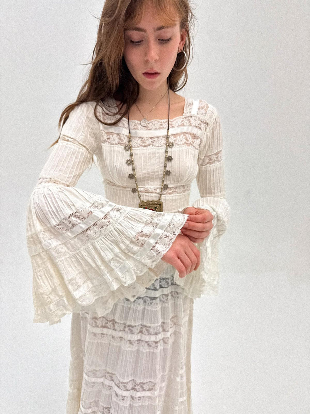 Mexican Cotton Wedding / Bohemian Dress, 1970s