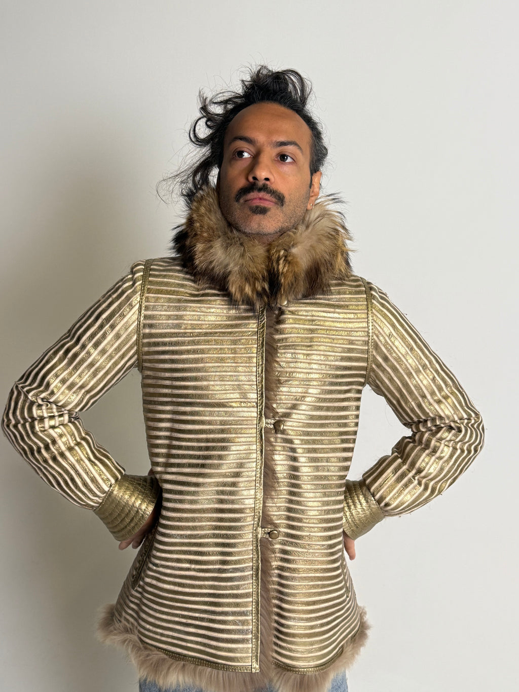 Sensationally Rare 1970s Metallic Leather and Fox Jacket