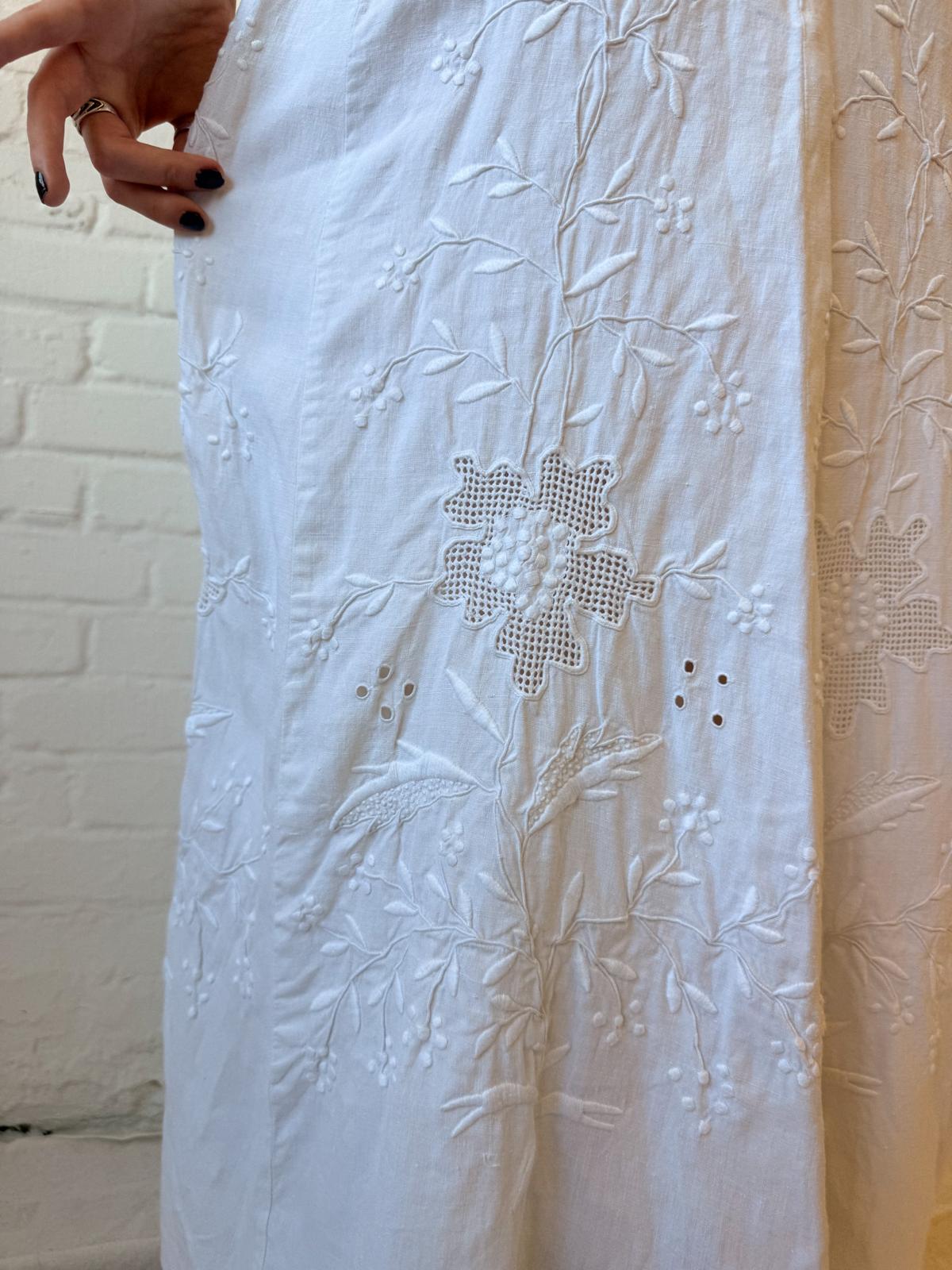 Edwardian White Embroidered Cotton Lawn Dress