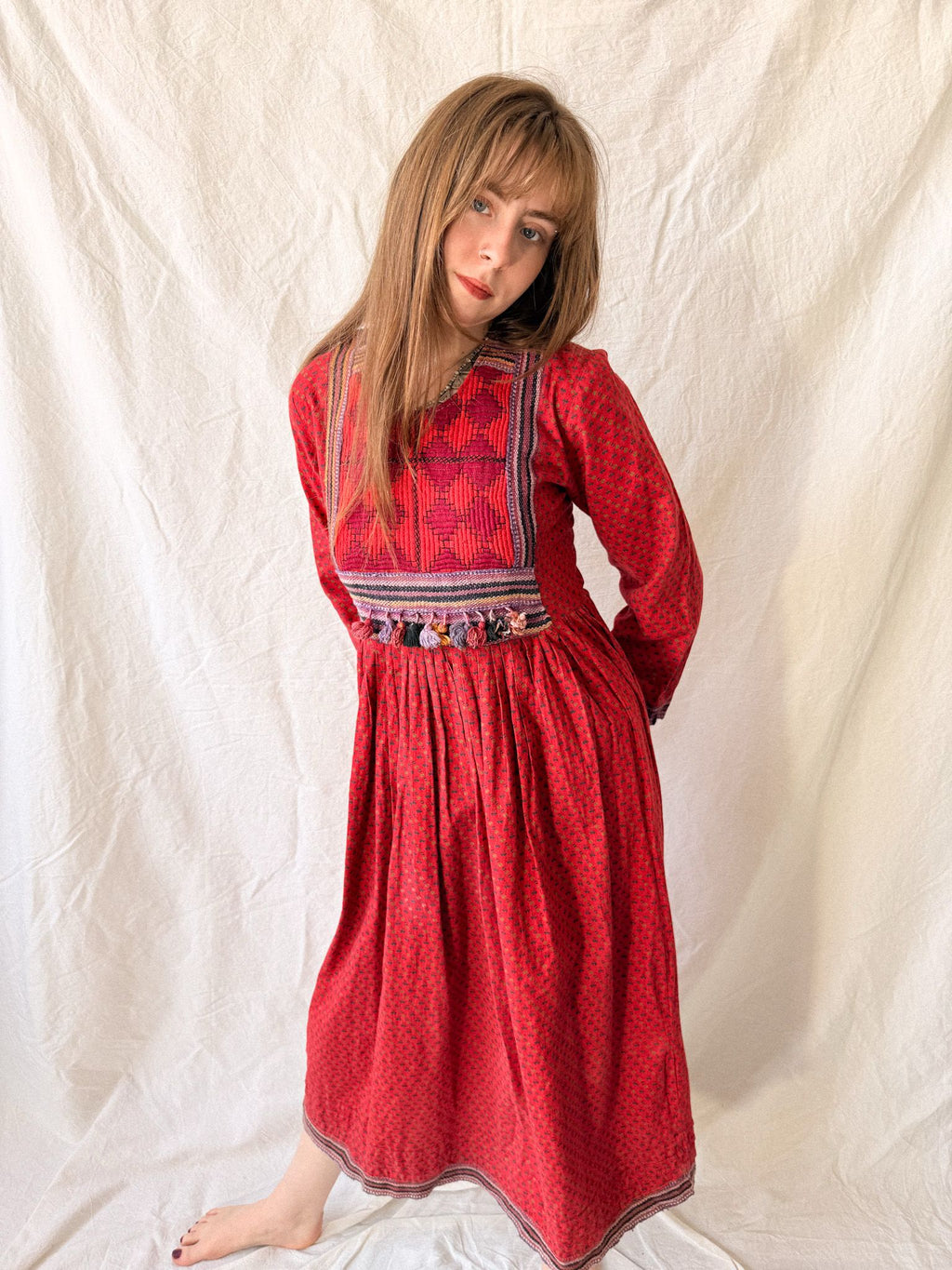 1970s Afghan Embroidered Cotton Folk Dress