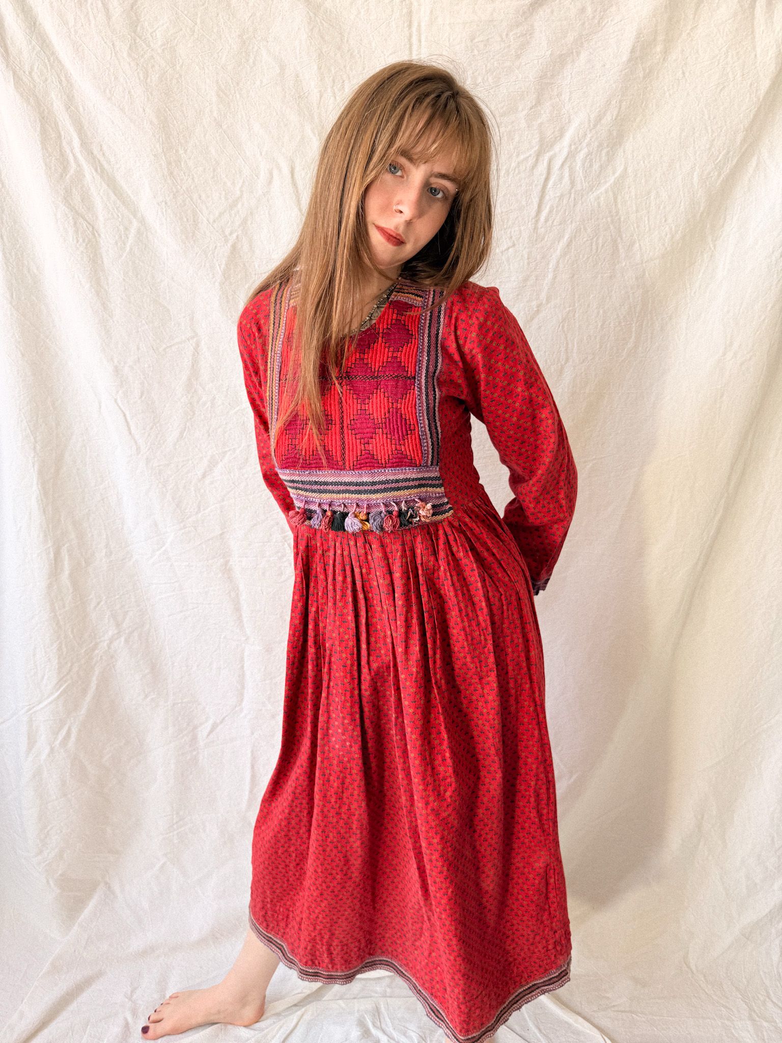 1970s Afghan Embroidered Cotton Folk Dress