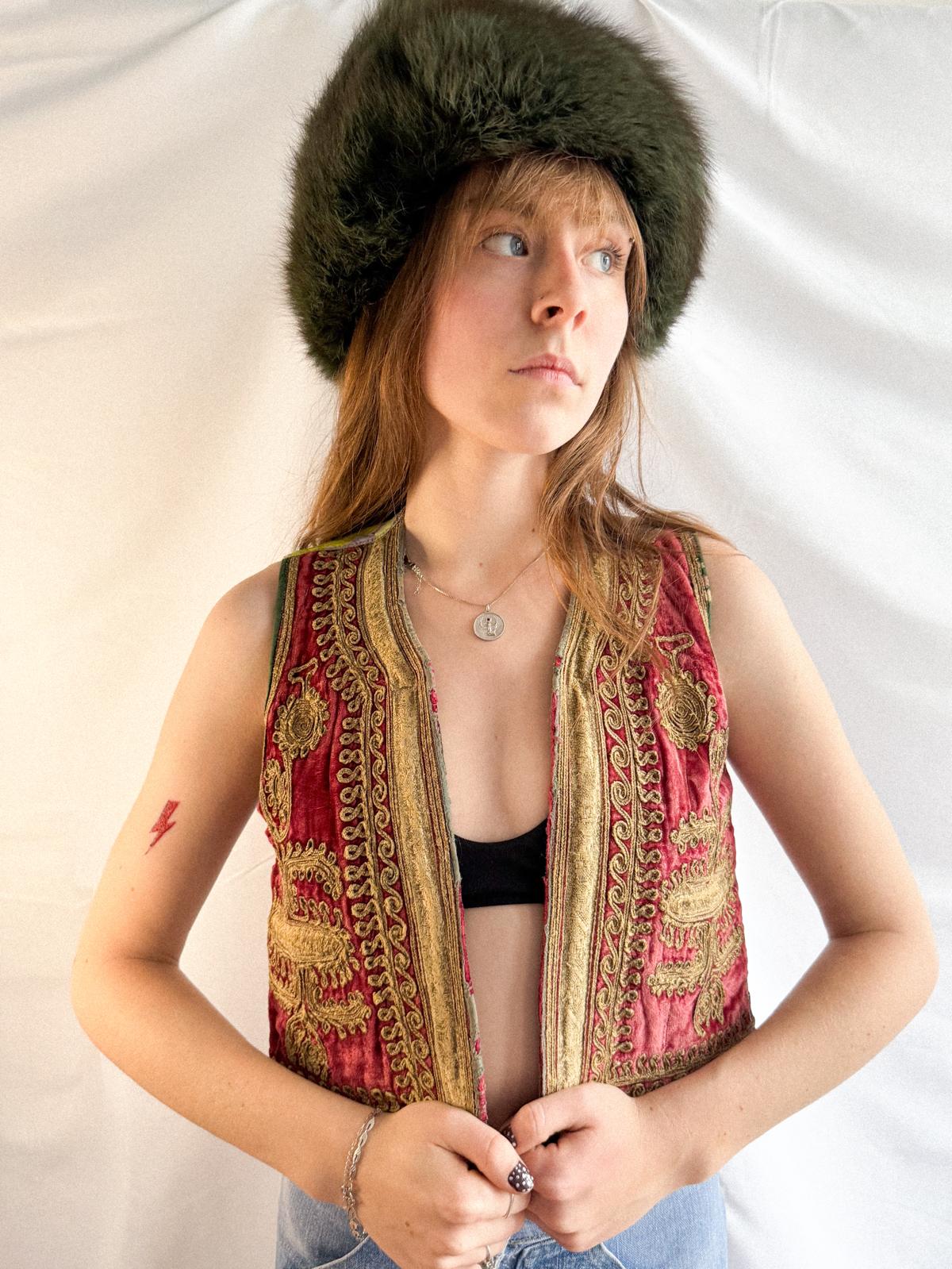 Antique / Early 20th Century Ottoman-Influenced Textile Vest, Gold Embroidered Velvet Waistcoat