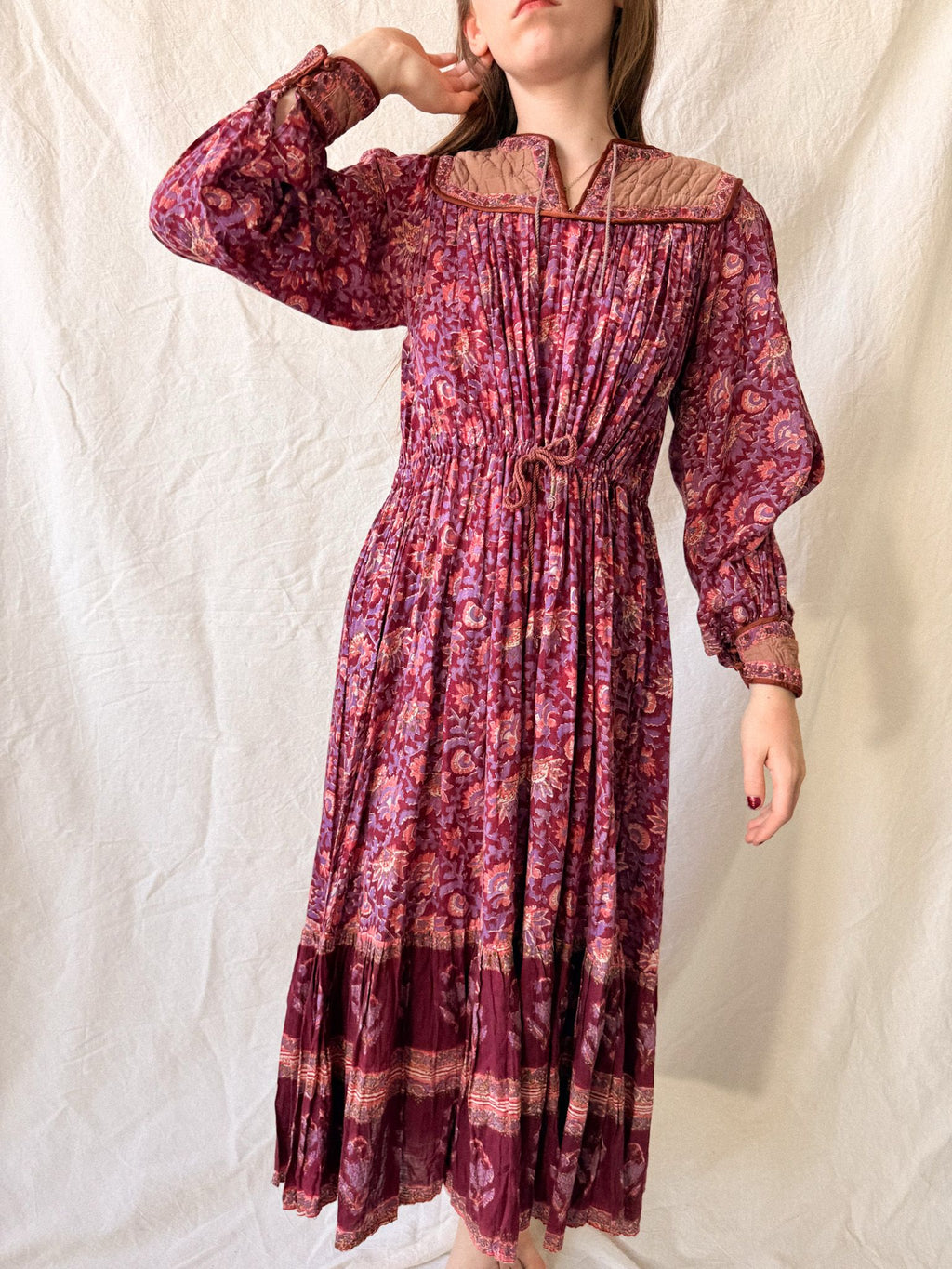 1970s Indian Block Print Cotton Gauze Dress