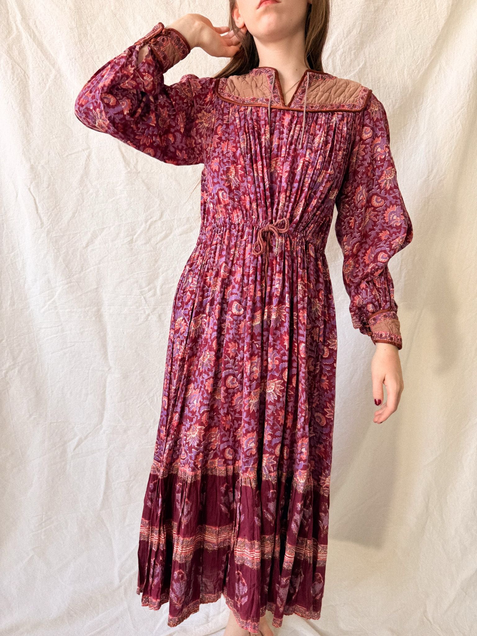 1970s Indian Block Print Cotton Gauze Dress