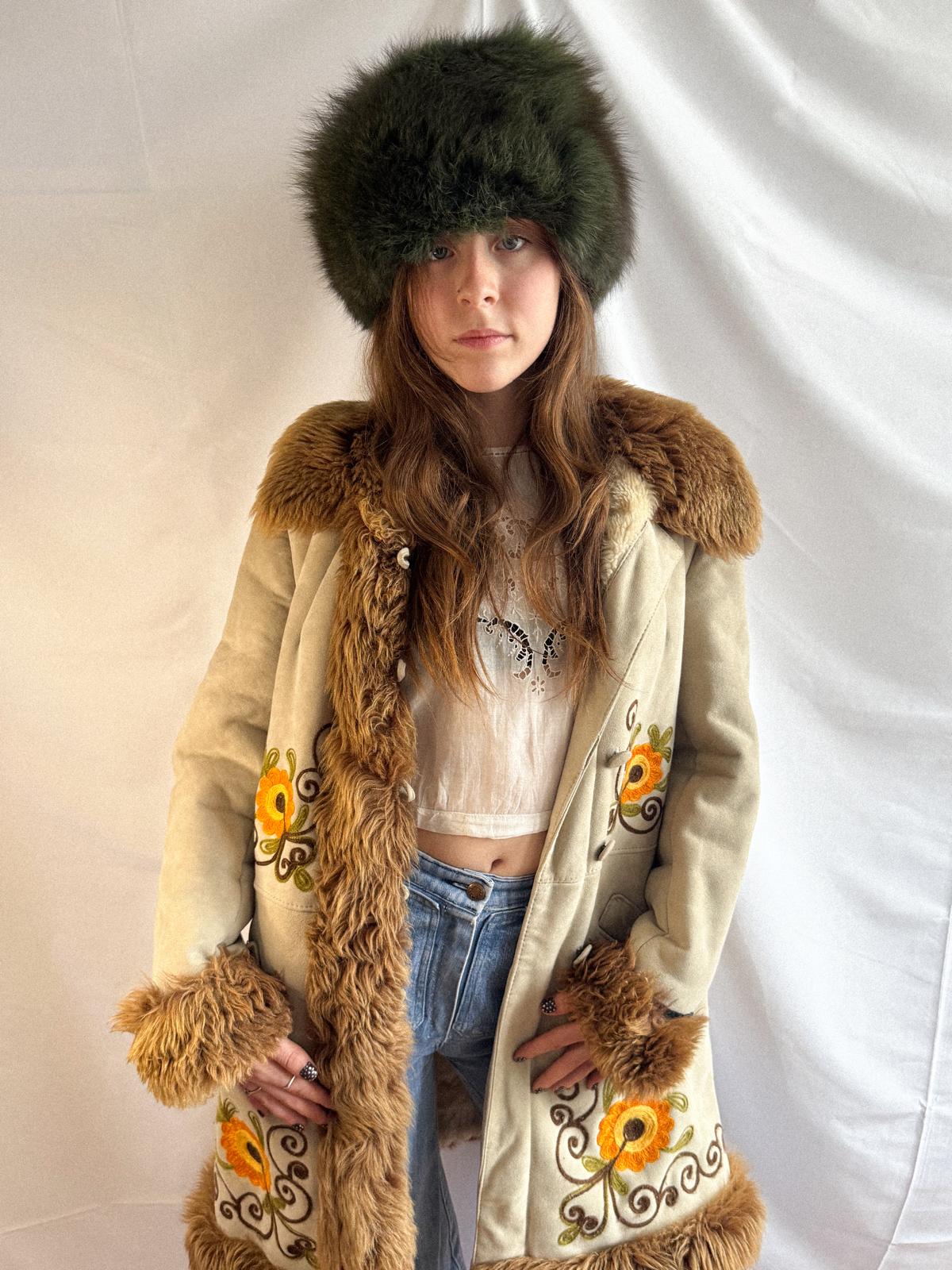 1970s Embroidered Shearling Princess Coat