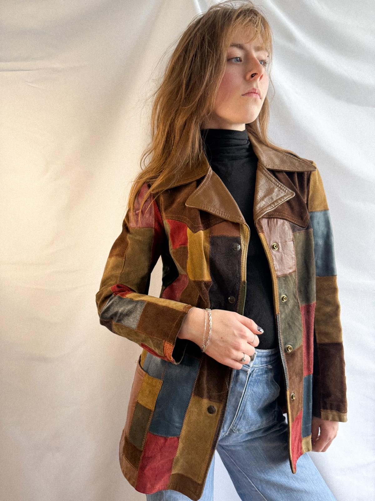 1970s Patchwork Leather Jacket – Rare and Collectable Suede Boho Coat