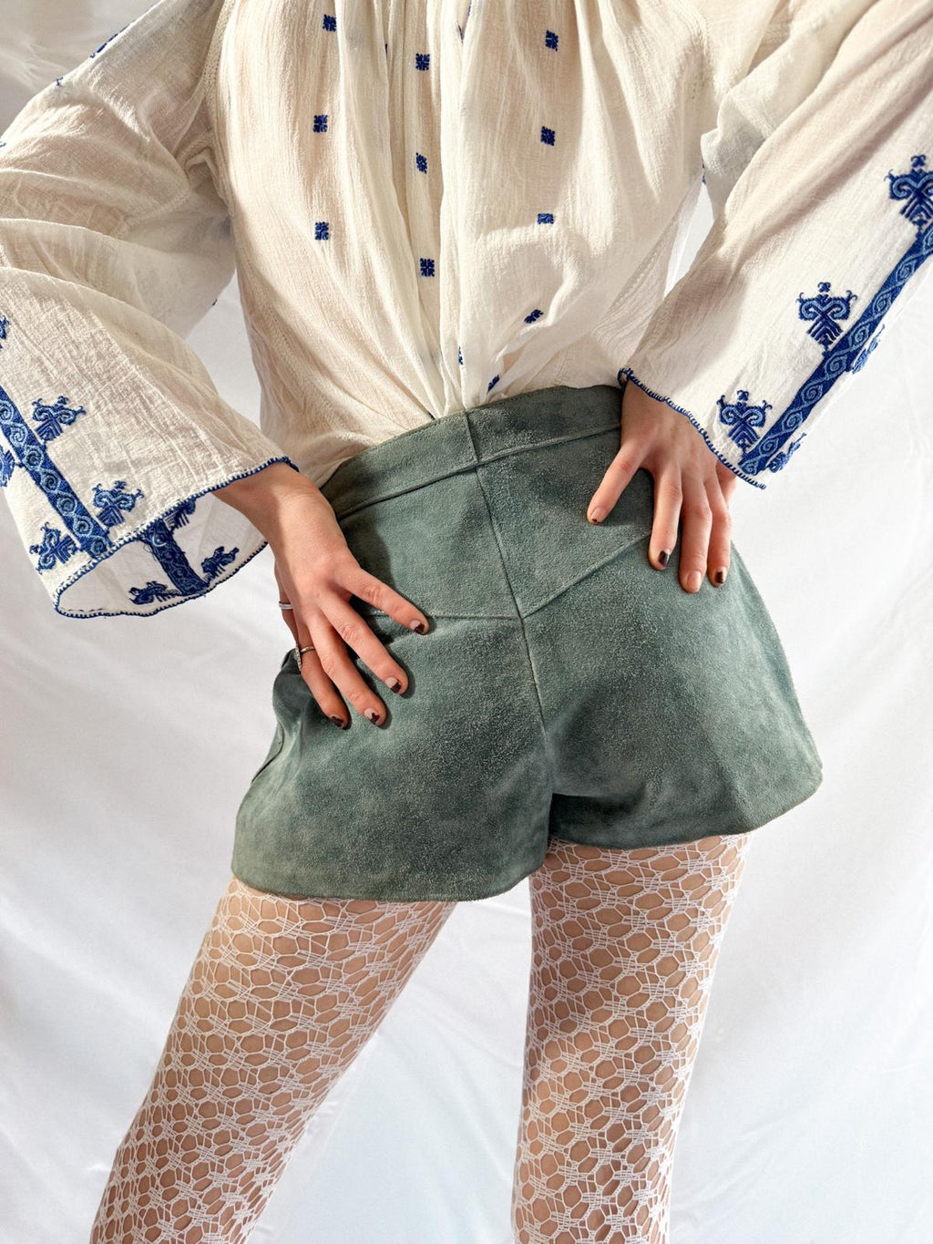 1970s Baby Blue Suede Hotpants