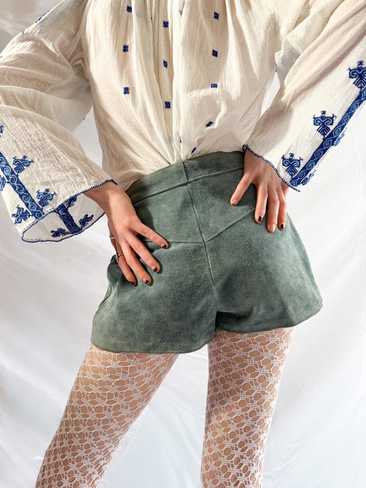 1970s Baby Blue Suede Hotpants
