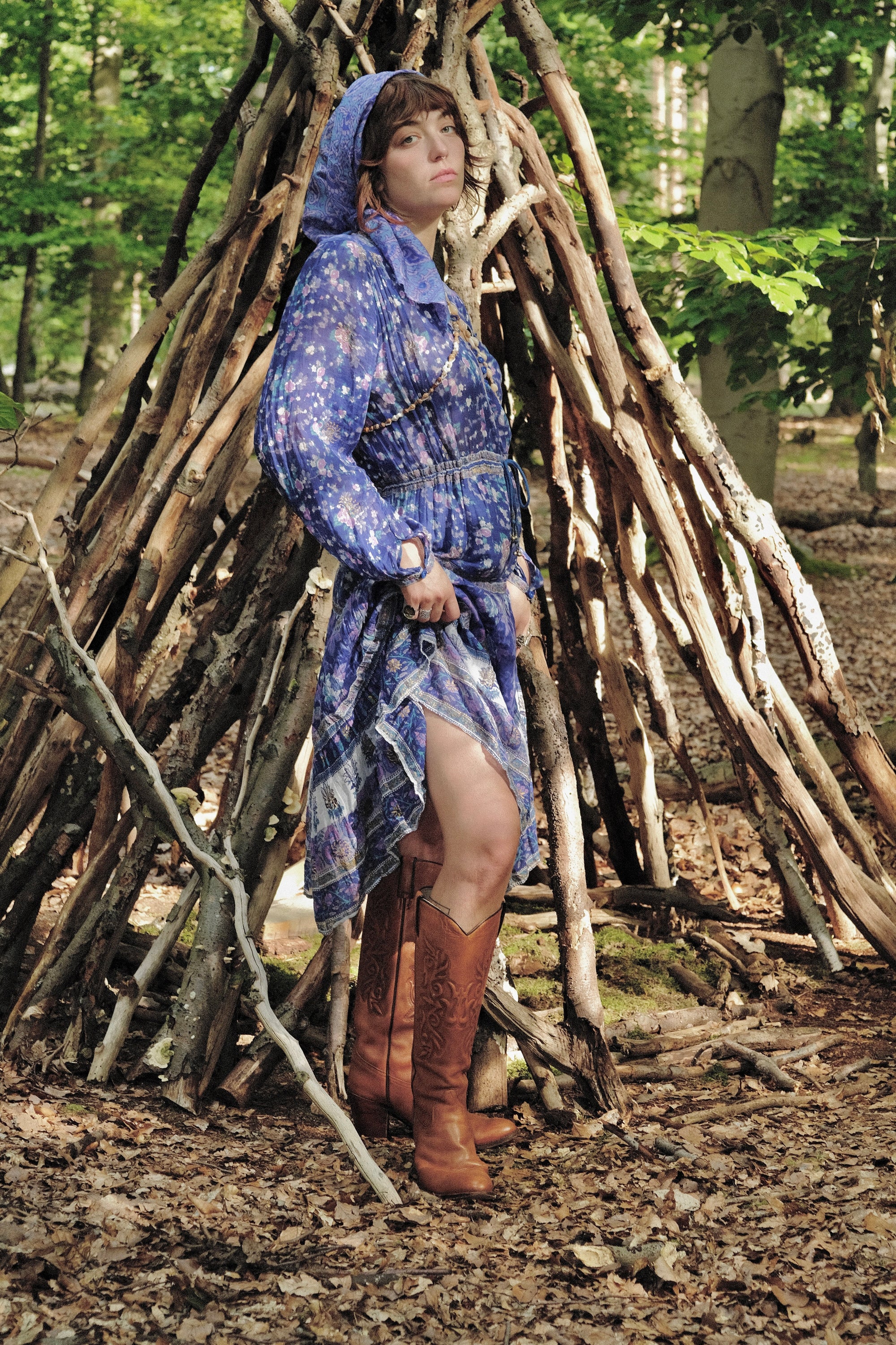 1970s Peacock Cotton Gauze Dress