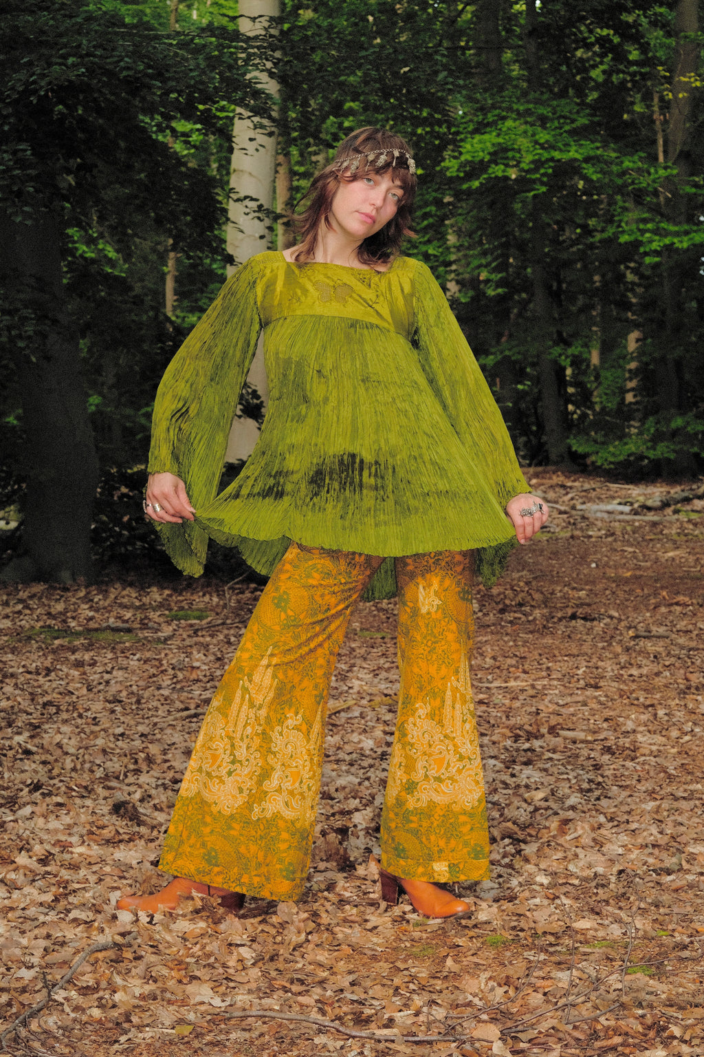 Deadstock 1970s Afghan Butterfly Plisee Tunic Top