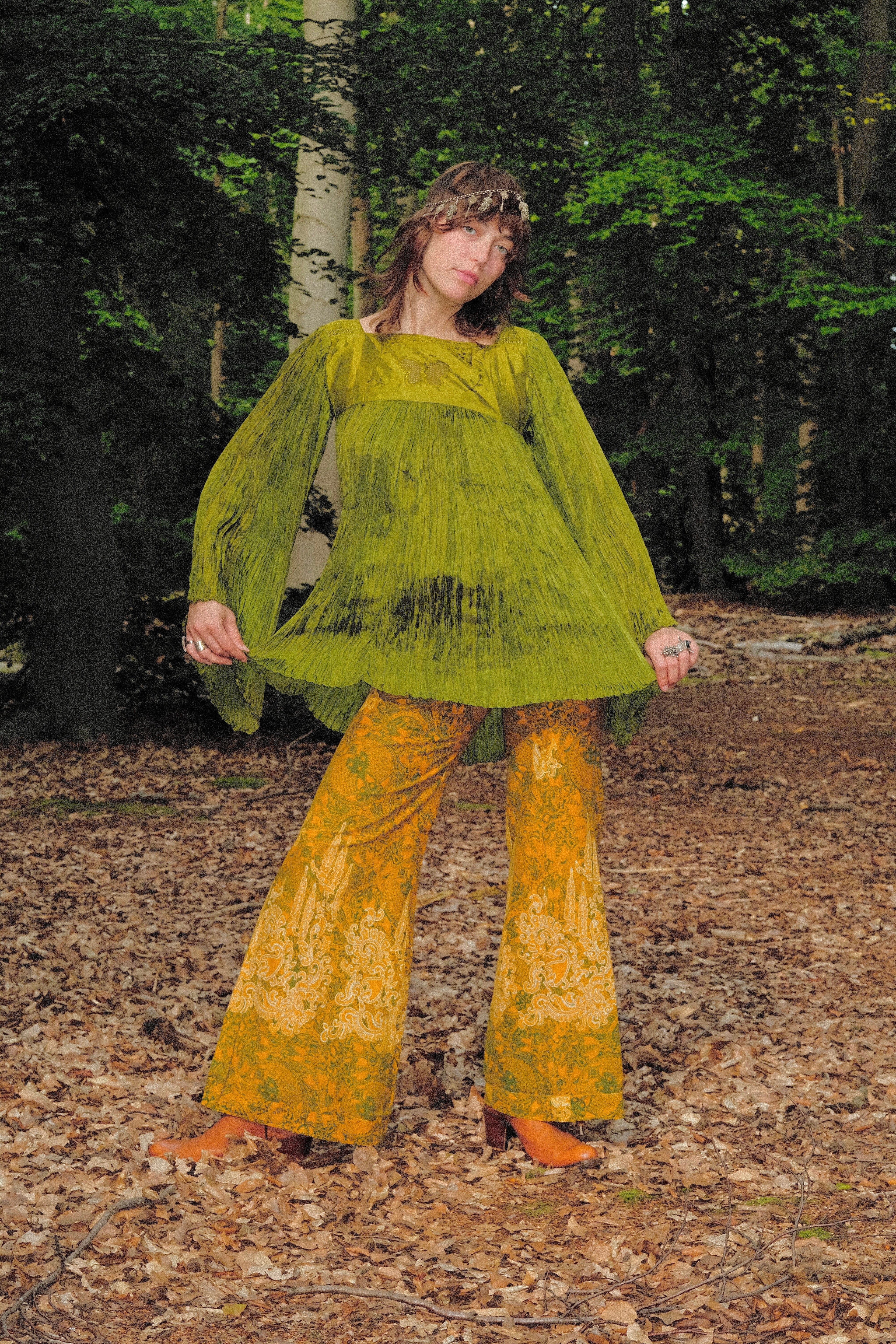 Deadstock 1970s Afghan Butterfly Plisee Tunic Top