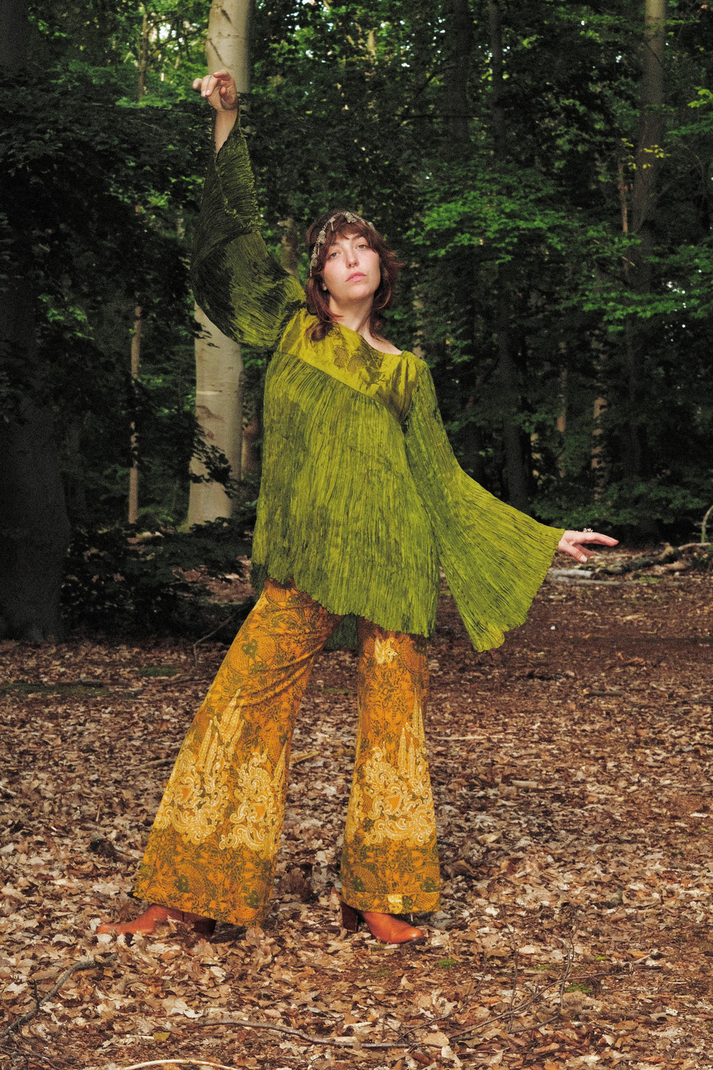 Deadstock 1970s Afghan Butterfly Plisee Tunic Top