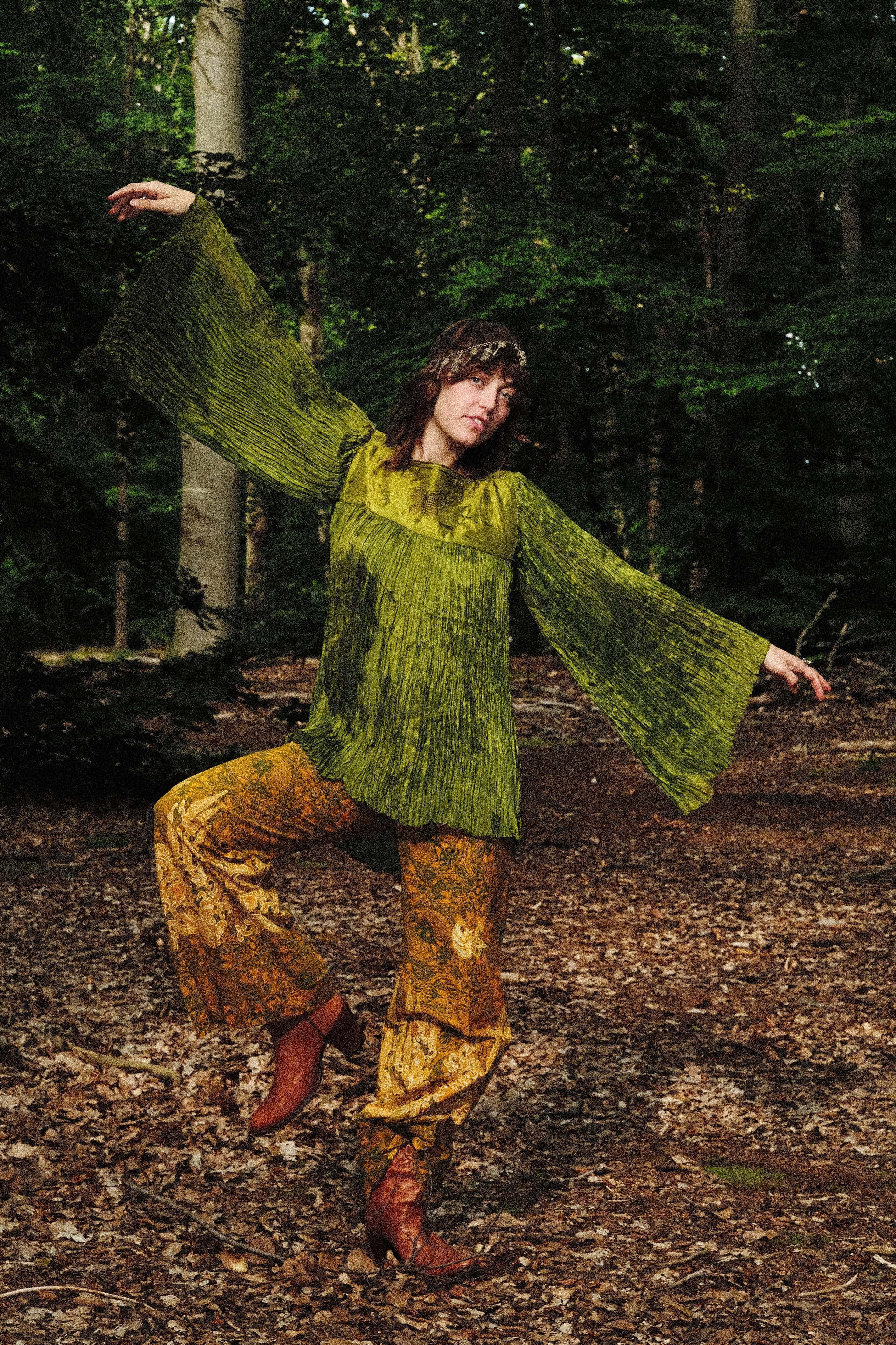 Deadstock 1970s Afghan Butterfly Plisee Tunic Top