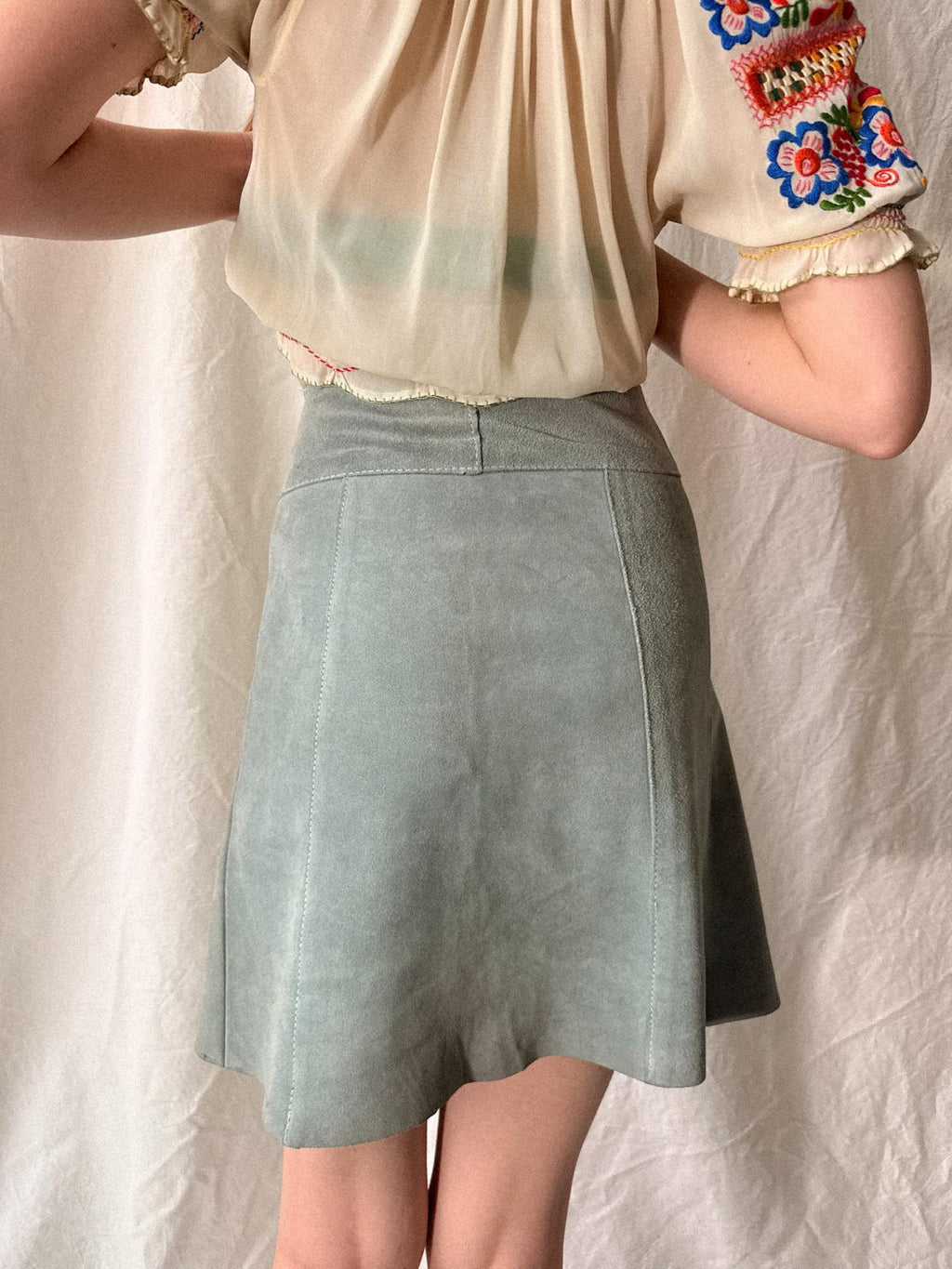 Vintage 1960s Powder Blue Suede A-Line Skirt