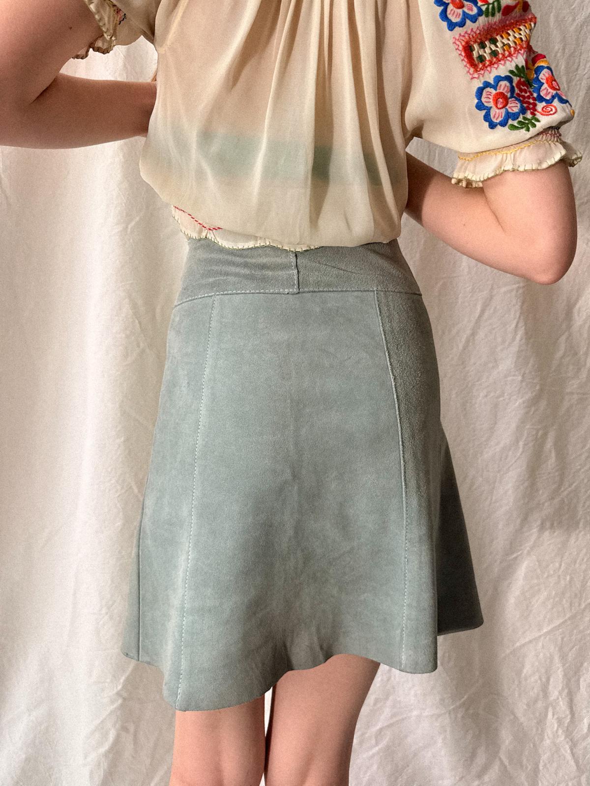 Vintage 1960s Powder Blue Suede A-Line Skirt