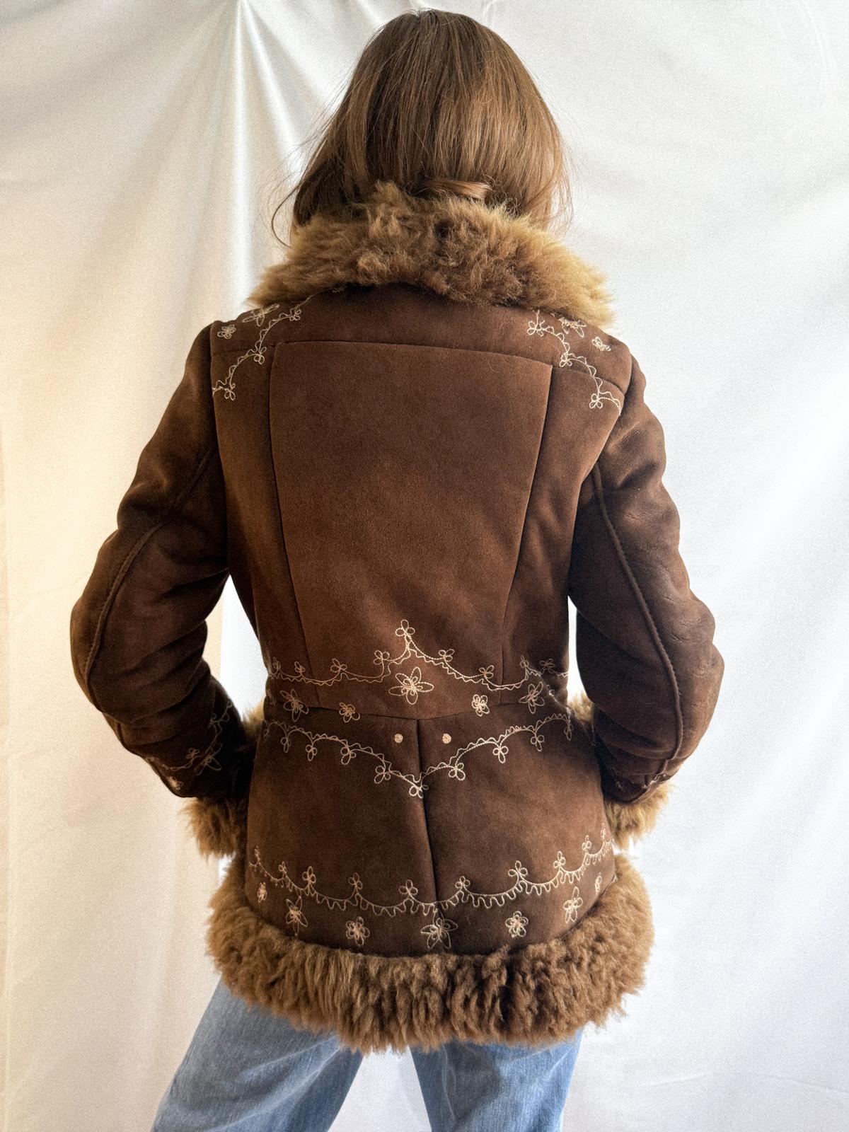 1970s Embroidered Shearling Afghan Style Coat