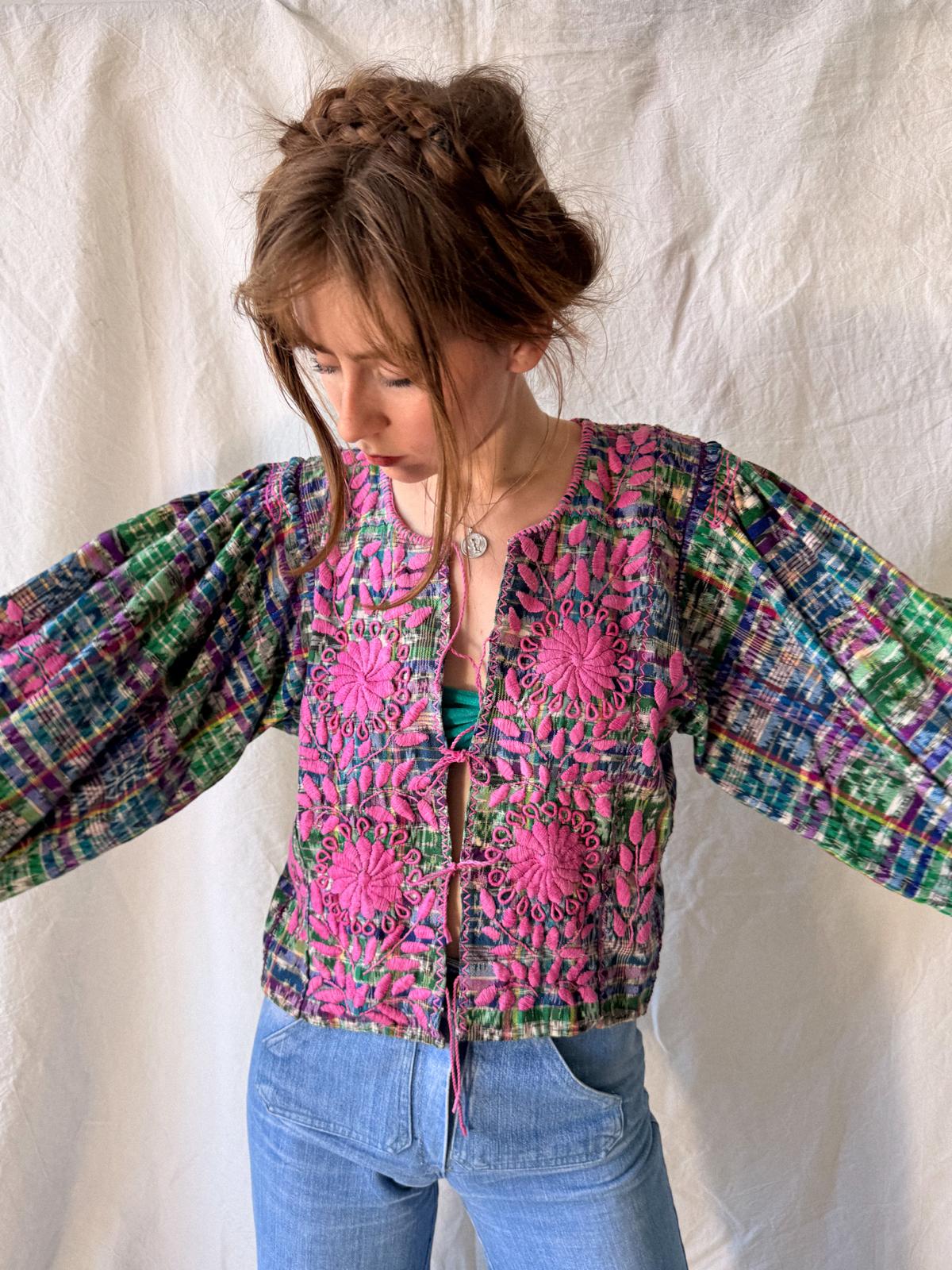 1970s Guatemalan Handwoven Huipil Jacket Blouse