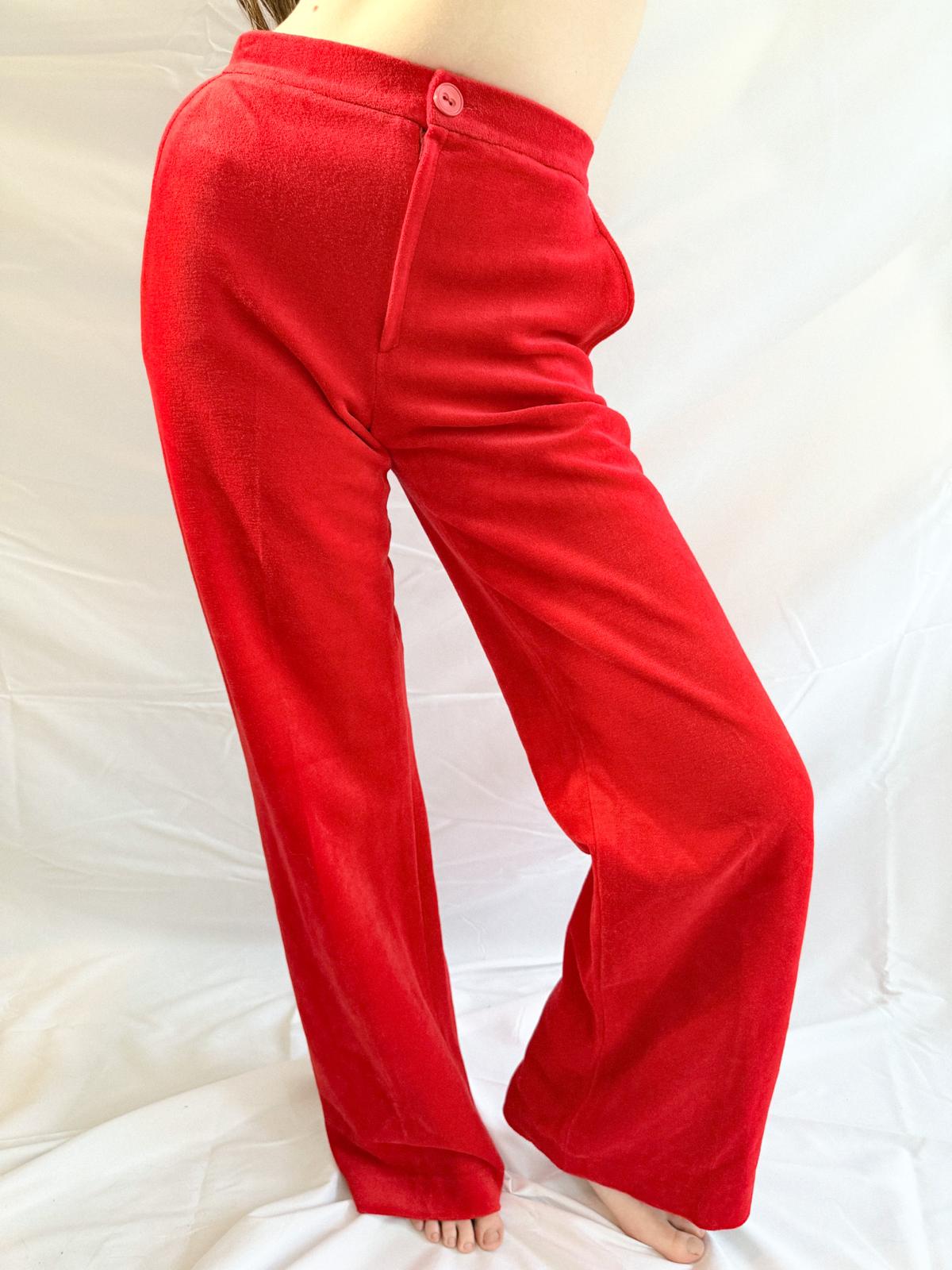 1970s Red Velvet Highwaisted Wide-Leg Trousers