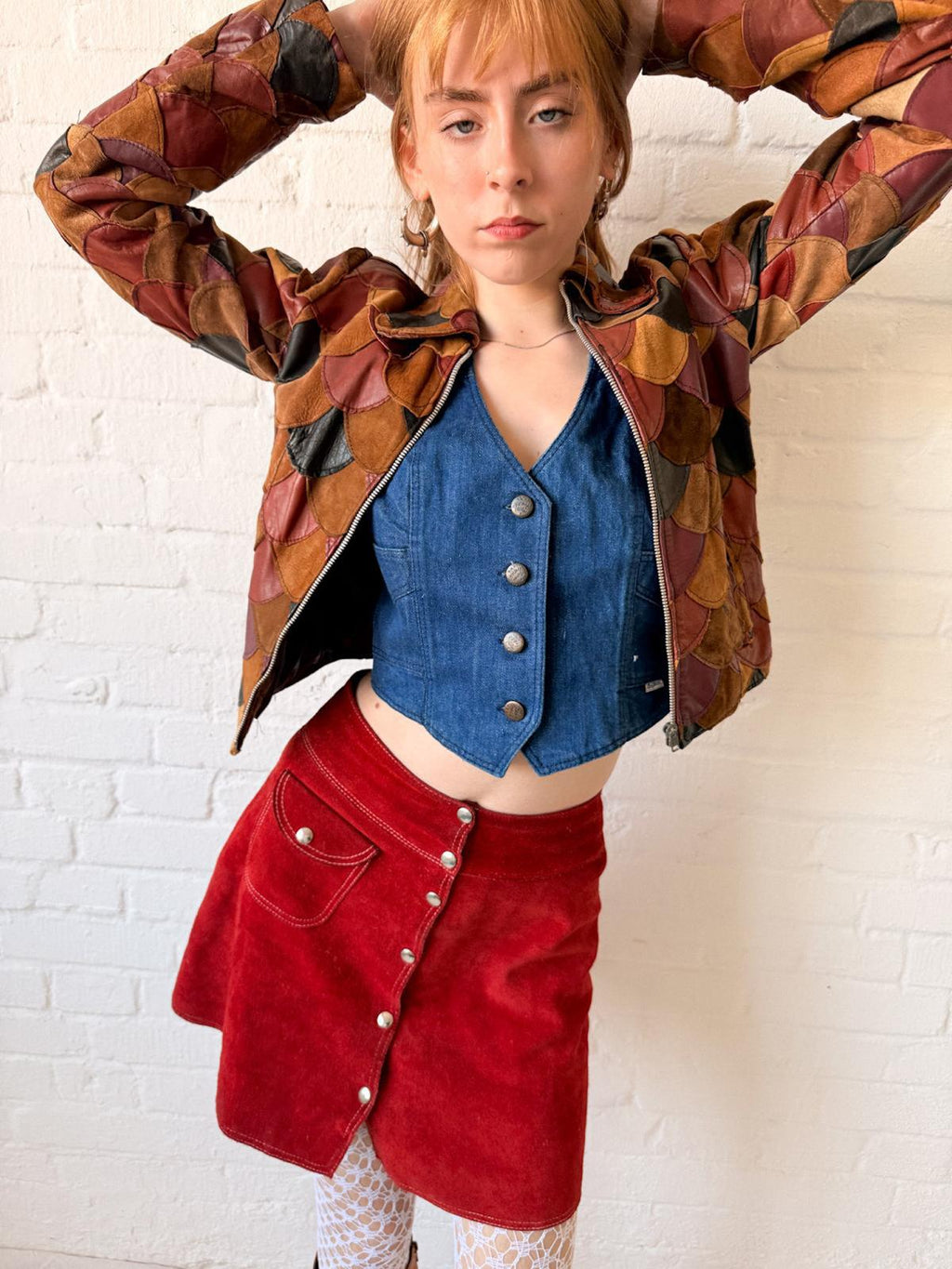 1970s Multicolour Leather & Suede Fish Scale Patchwork Jacket