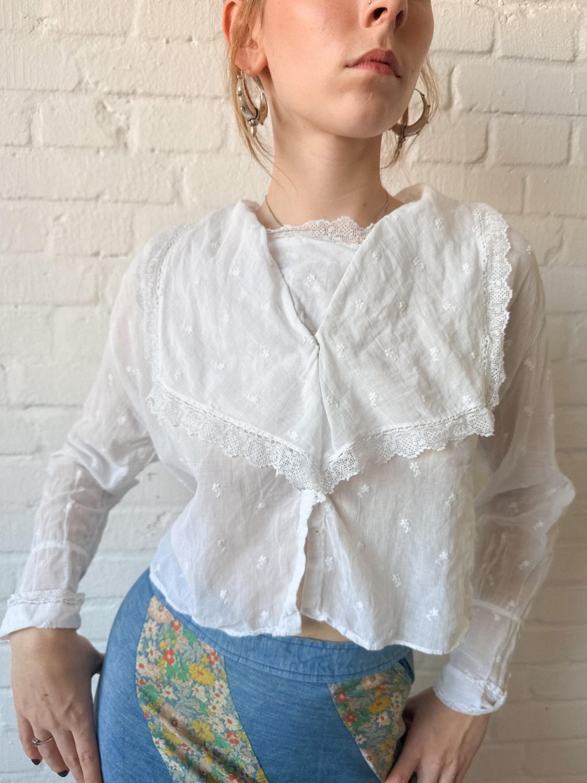 1910s Edwardian Cotton Batiste Embroidered Blouse